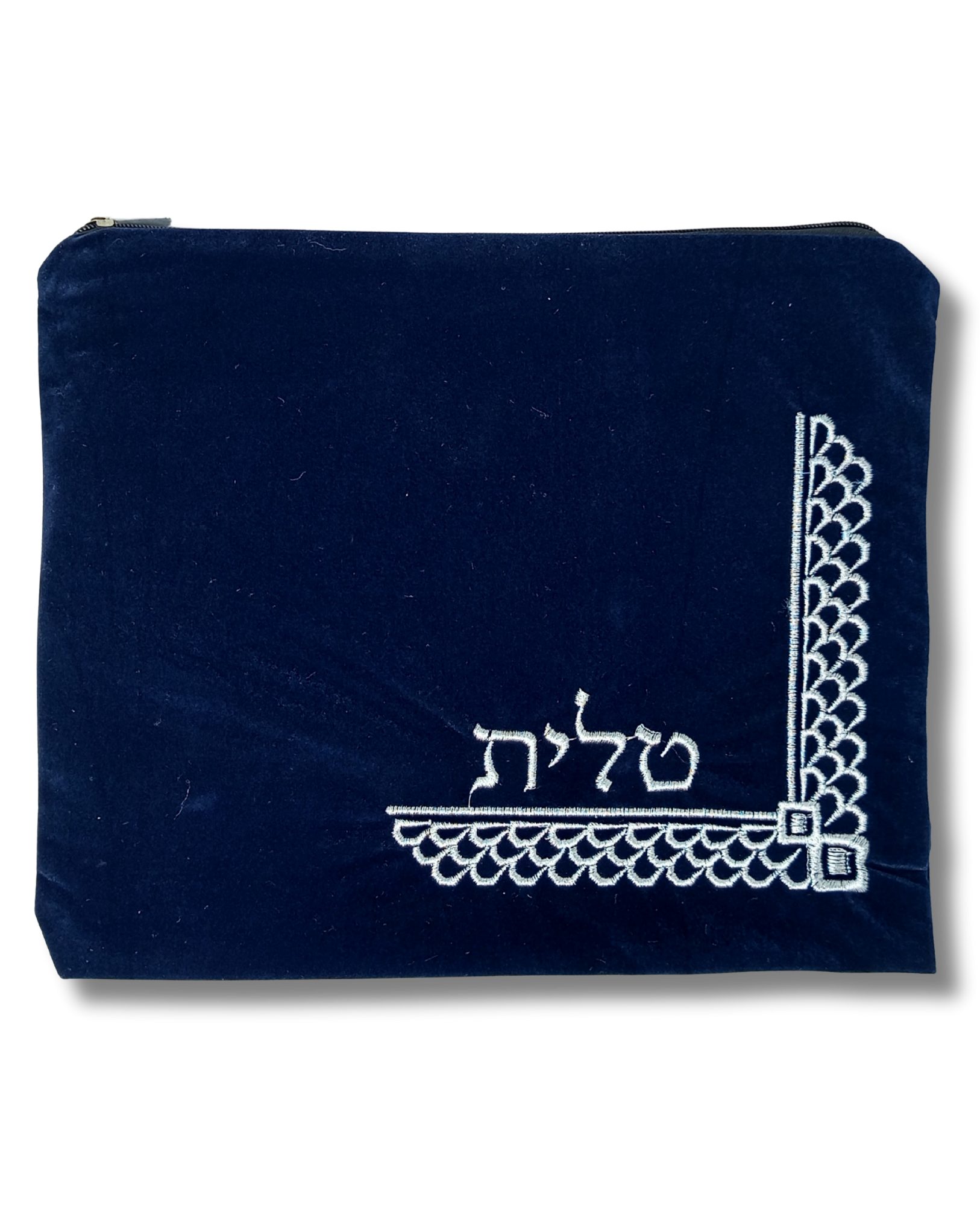 Coracha Tallit y Tefilín de terciopelo – 36×29 cm, azul oscuro con bordado, 65453