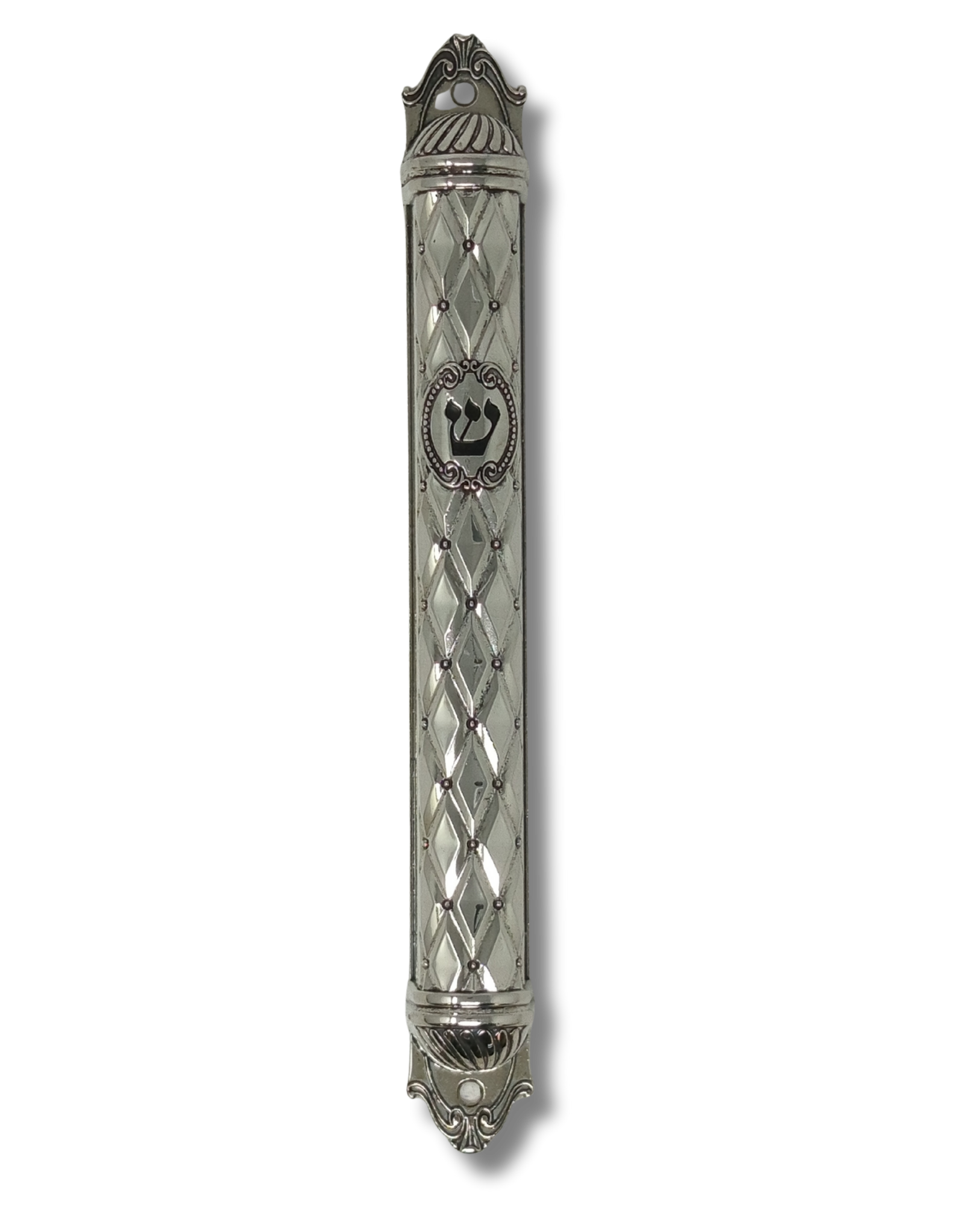 Estuche de mezuzá de metal con adornos – 15 cm, 24057