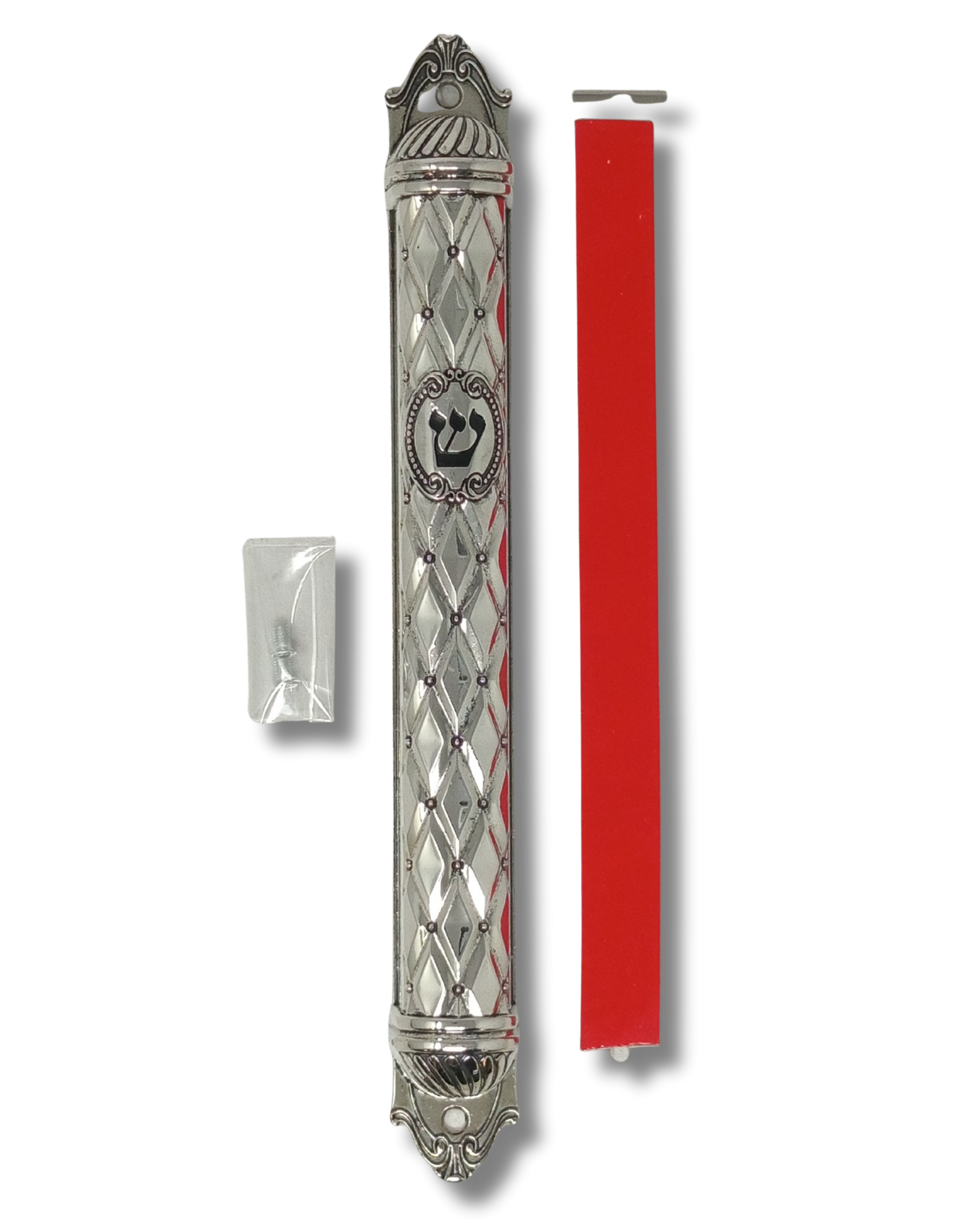 Estuche de mezuzá de metal con adornos – 15 cm, 24057