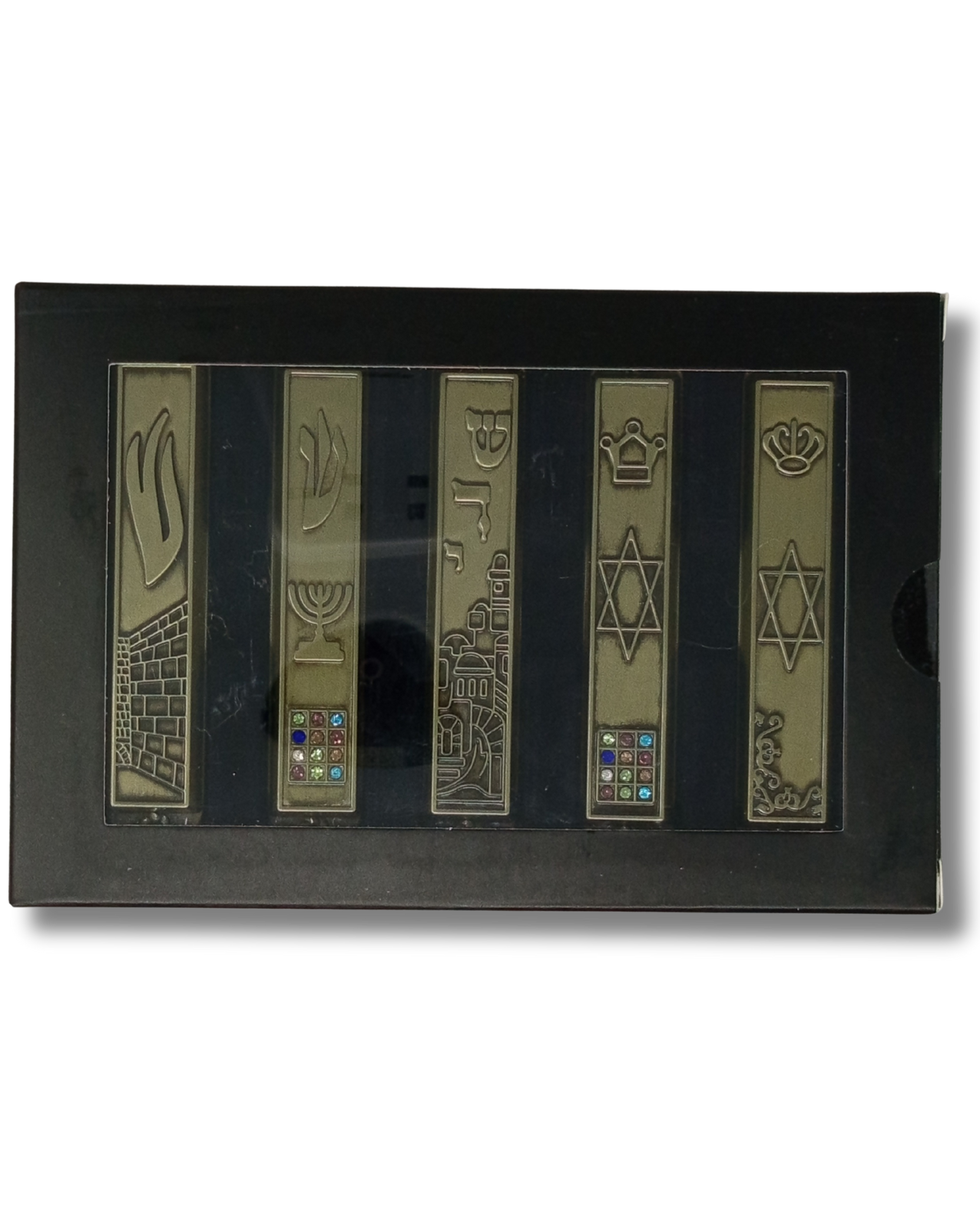 Set 5 mezuzot doradas Tiferet Yerushalaim 12282