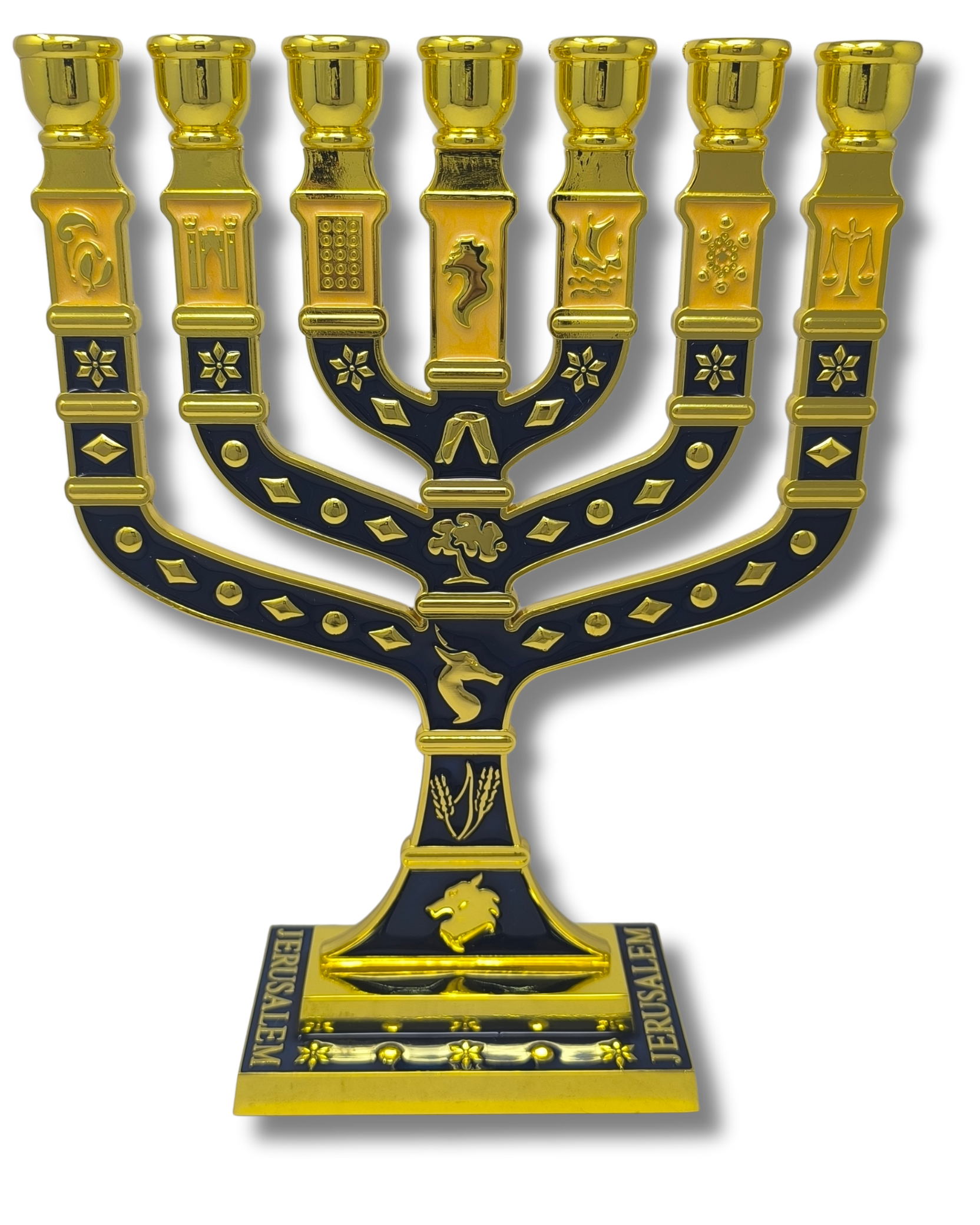 Menora 7 brazos 12 tribus Tiferet Yerushalaim 27 cm Azul cafe 12284