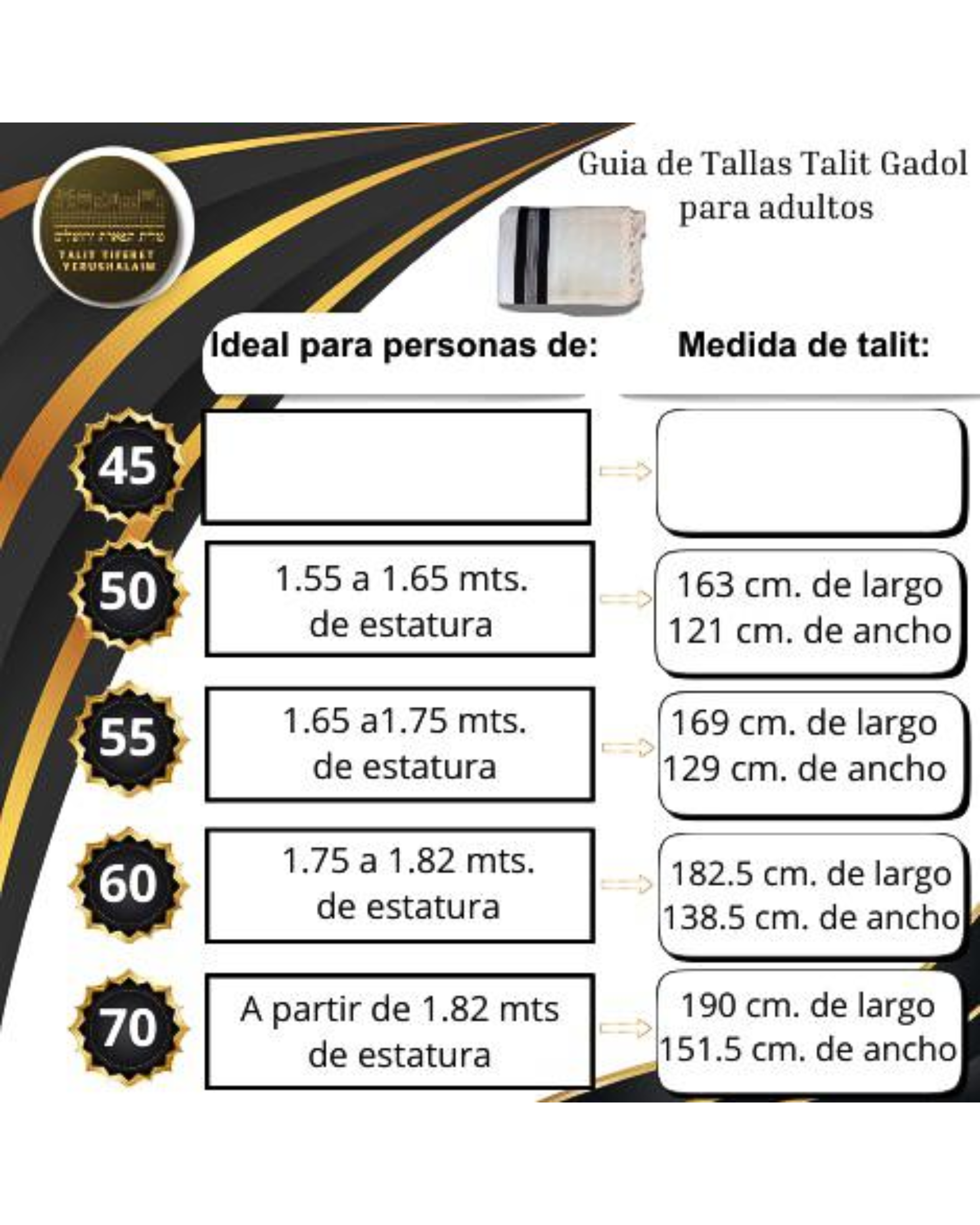 Talit Gadol LANA Blanco Antideslizante Talla 55 TY