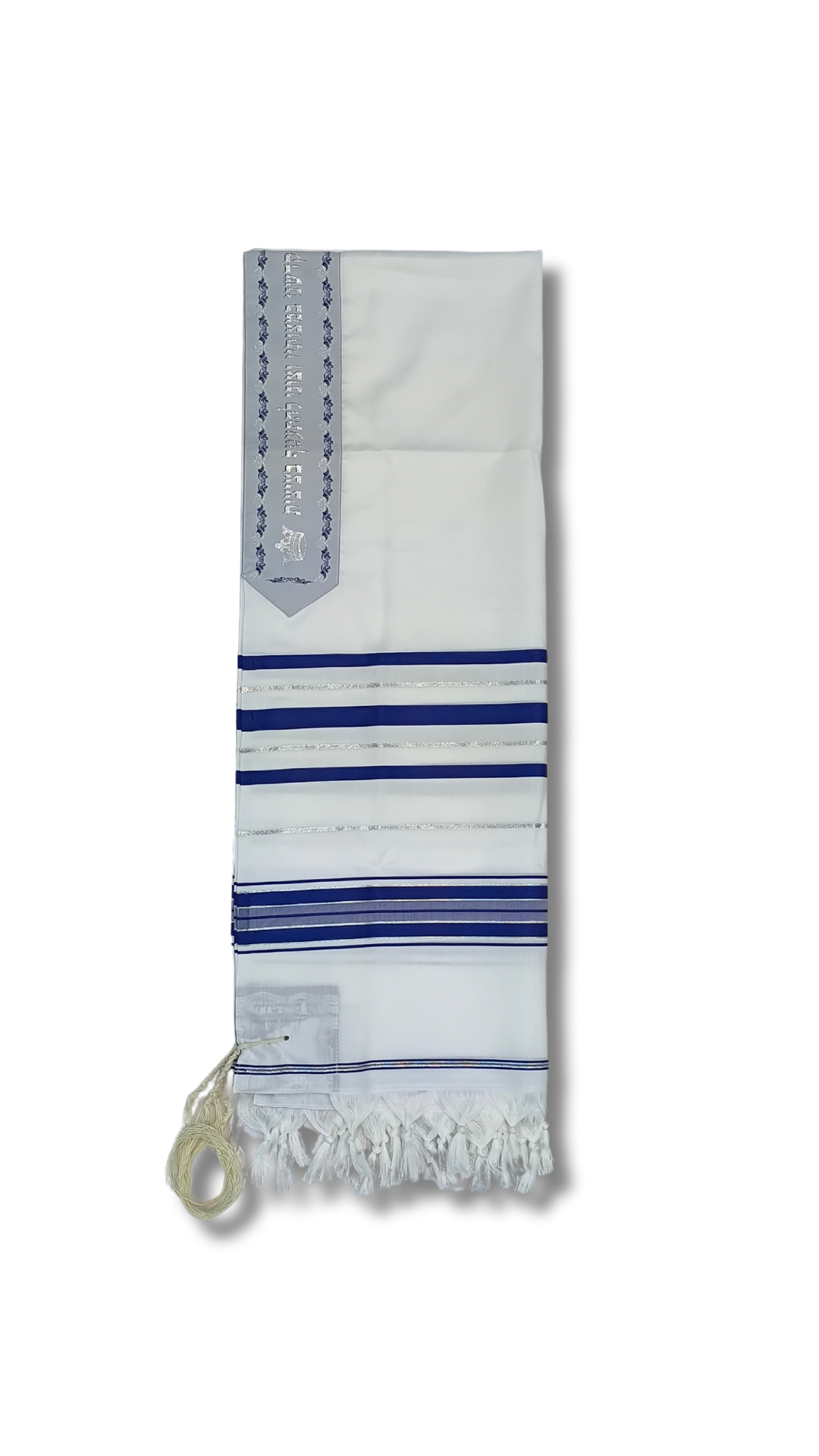 Talit Gadol Akrilan talla 55 azul con plateado TY 12337