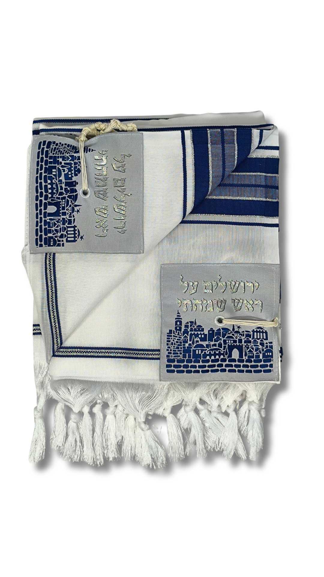 Talit Gadol Akrilan talla 55 azul con plateado TY 12337