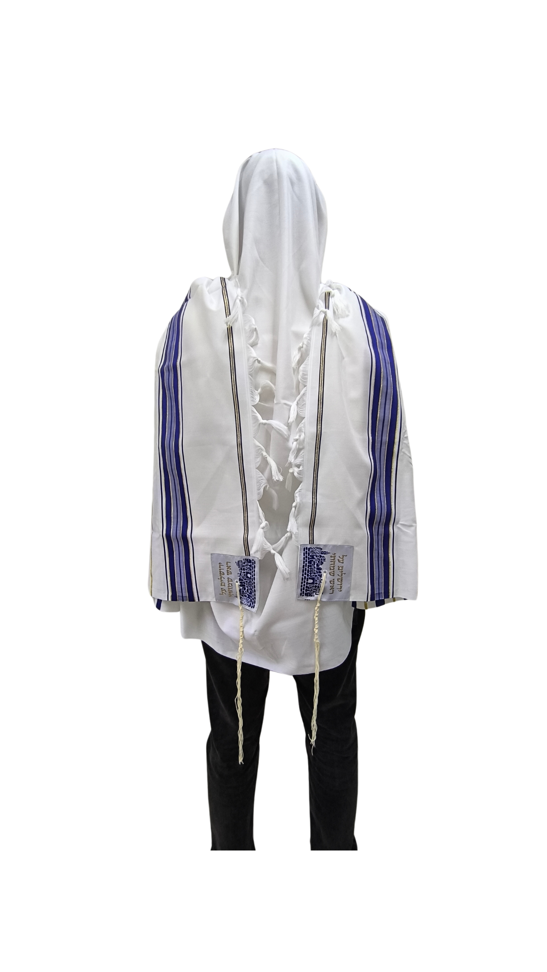 Talit Gadol Akrilan talla 60 azul con dorado TY 12334