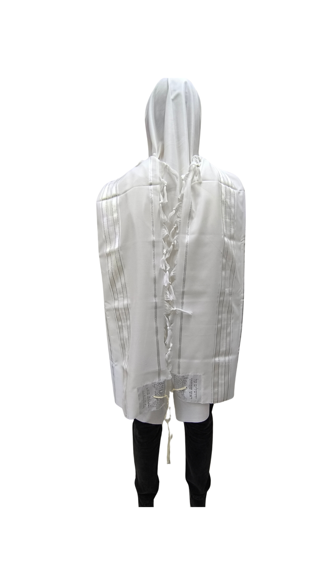 Talit Gadol Akrilan talla 55 blanco con plateado TY 12338