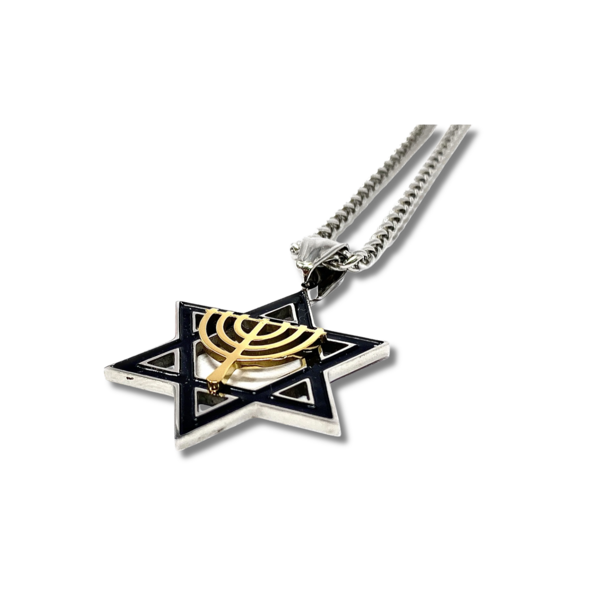 Collar maguen david con menora dorada 11221