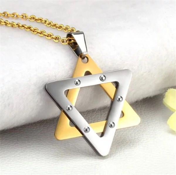 Collar maguen David dorado plateado con tornillos 11154