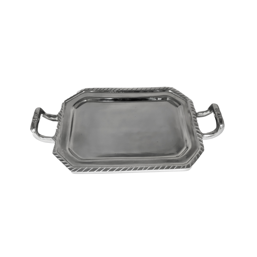 Charola de pewter con asas de rayas 18830