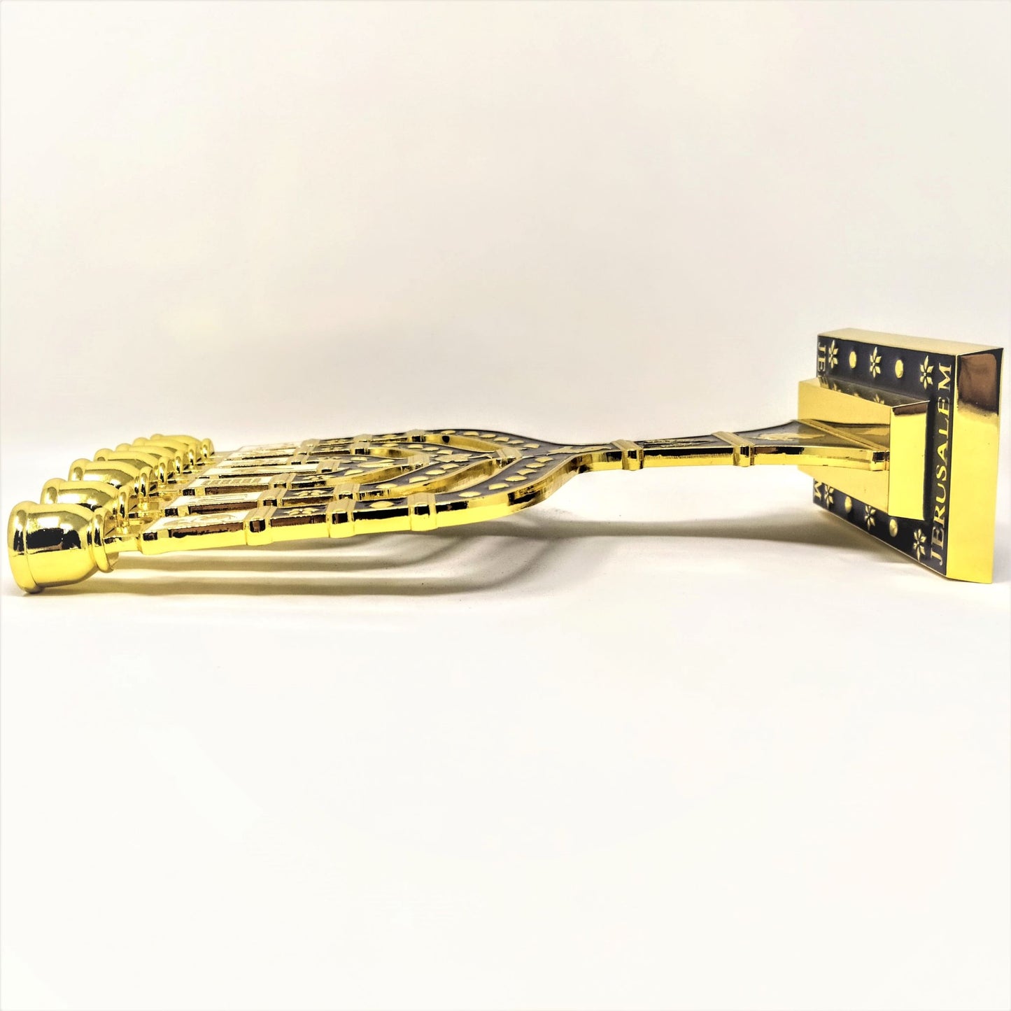 Menora 7 brazos 12 tribus Tiferet Yerushalaim 27 cm azul dorado 96143