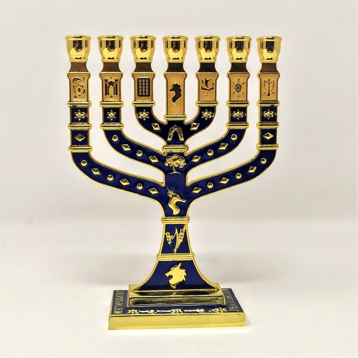 Menora 7 brazos Tiferet Yerushalaim 12 cm Azul dorado 96146