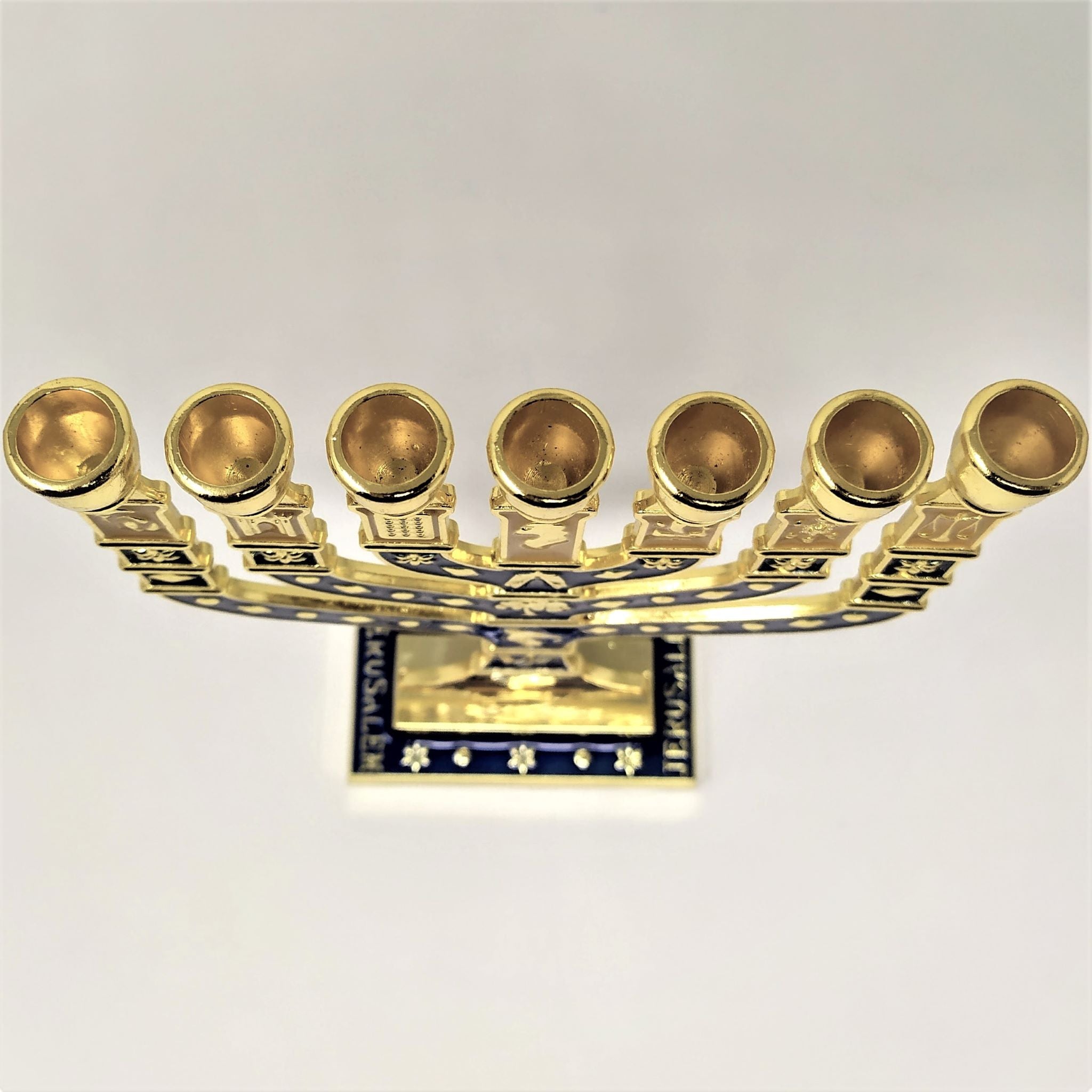 Menora 7 brazos Tiferet Yerushalaim 12 cm Azul dorado 96146
