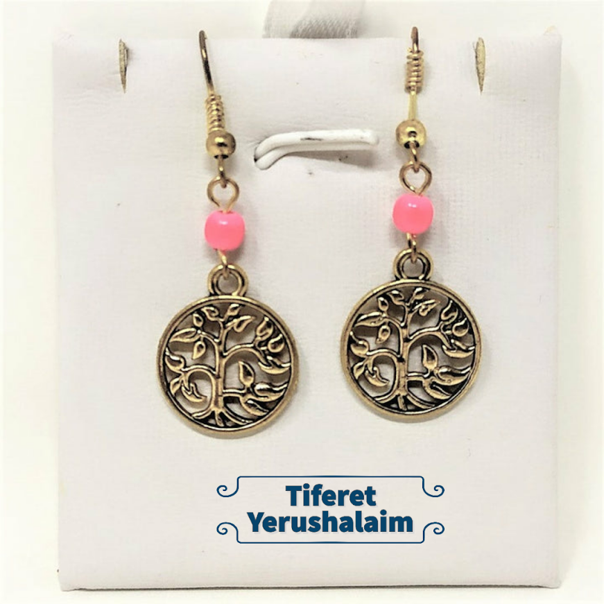 Aretes largos árbol de la vida dorado o plateado con piedras de color E60203