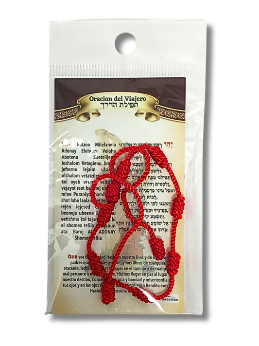 Hilo rojo de 7 nudos con tarjeta oración del viajero mini 1809
