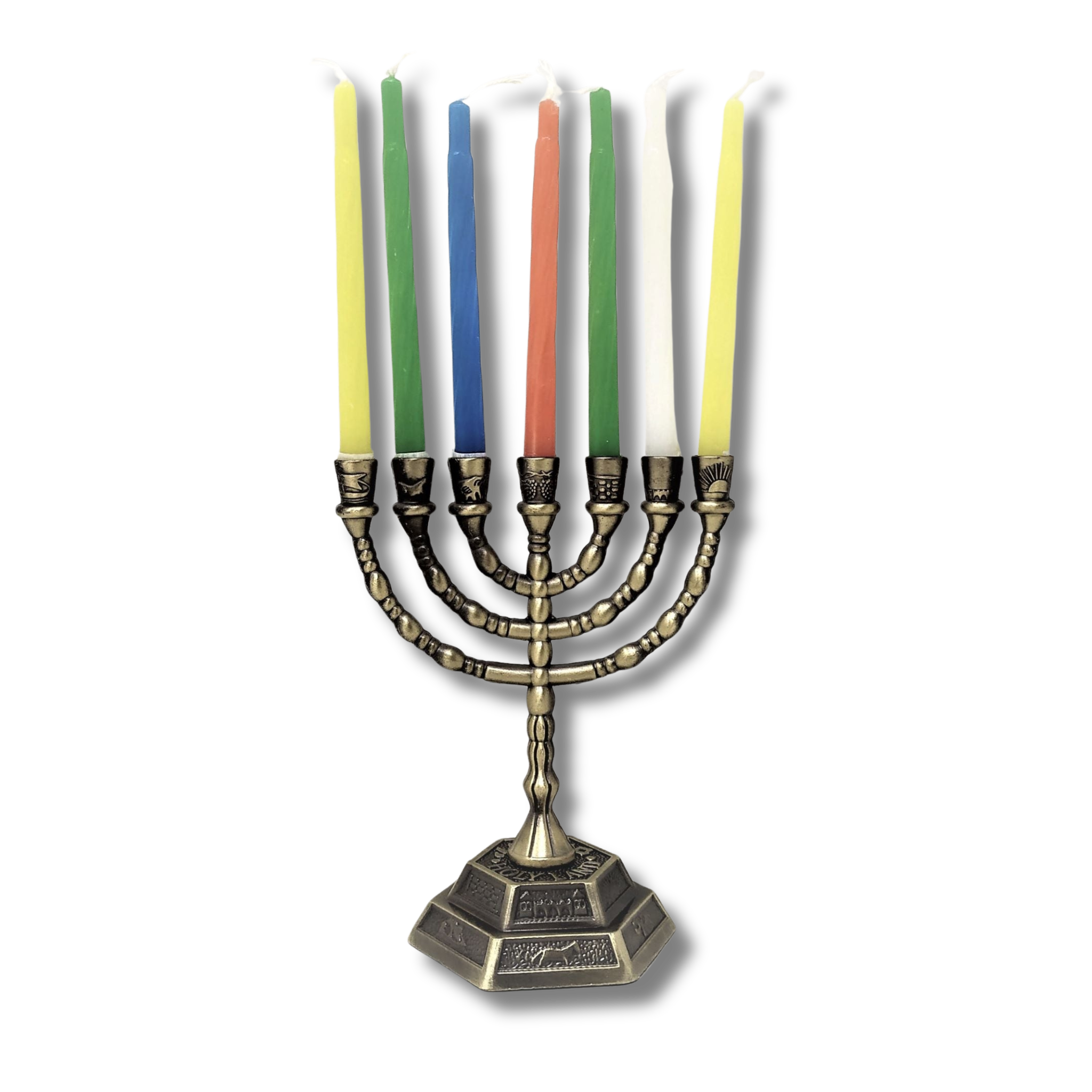 Menora set 12 Matte gold Tribes 13 cm with candles