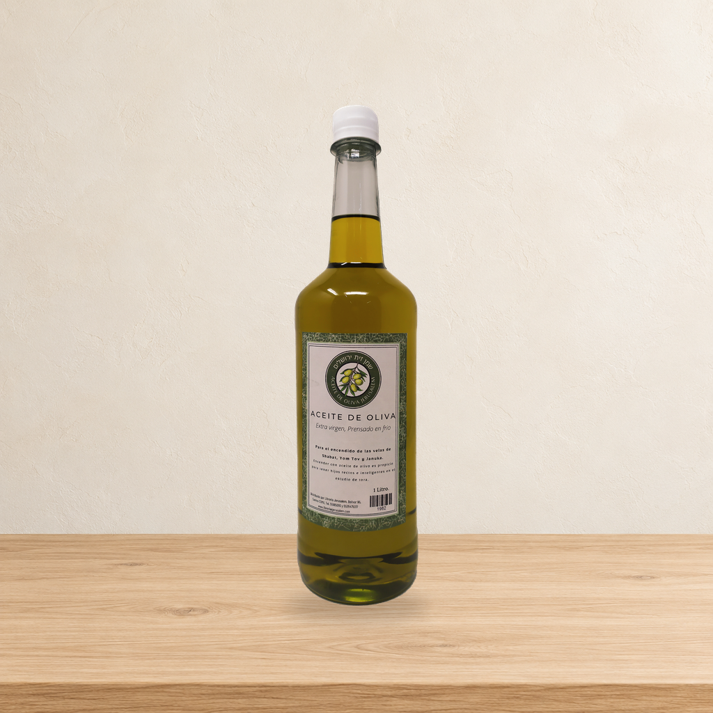Aceite de Oliva Jerusalem 1 Litro — ambientación en estudio claro