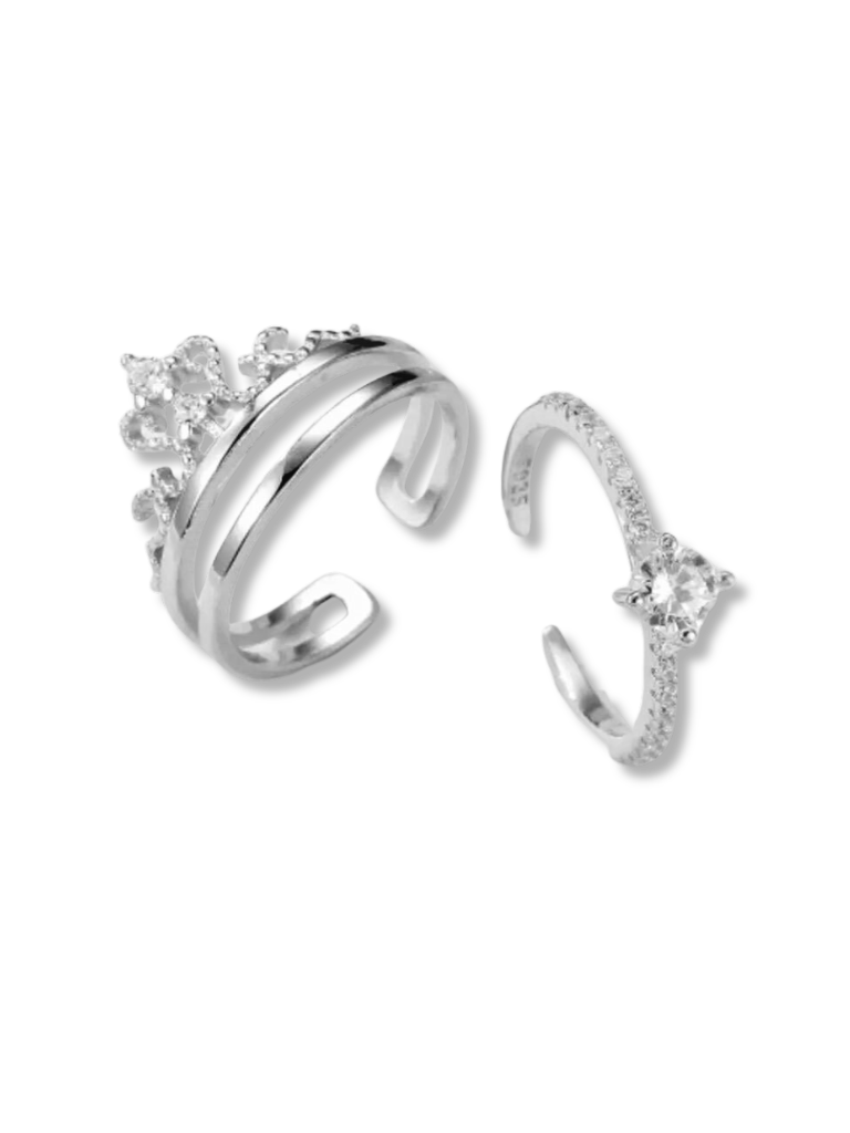 Silver double crown ring 11091