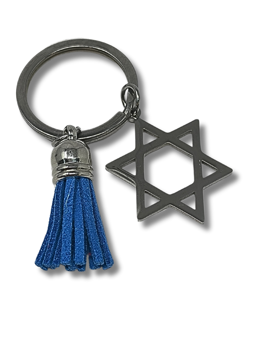 Magen David keychain with blue fringe 11360