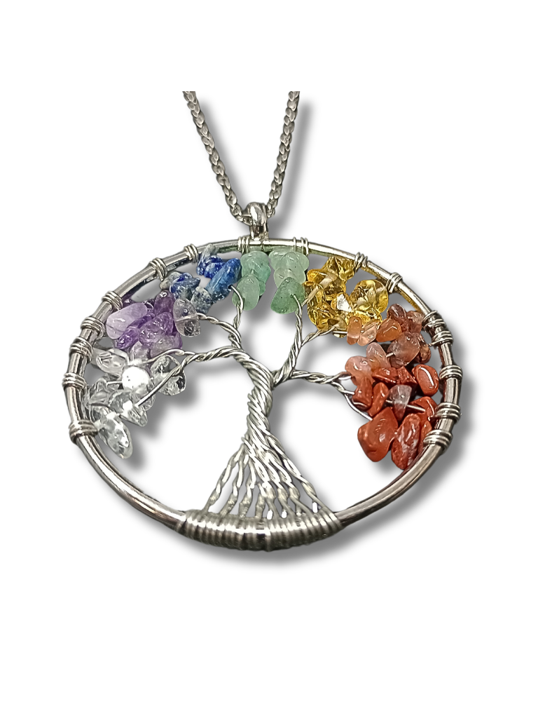 Silver tree of life necklace with 7 stones 11519