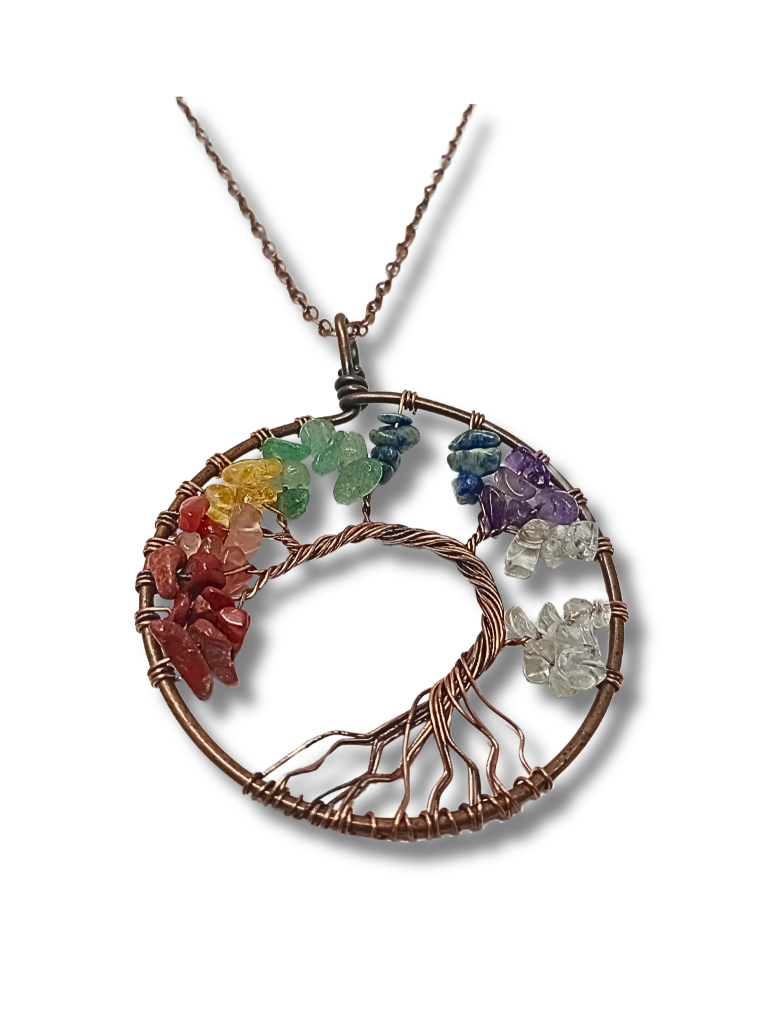 Bronze tree of life necklace with 7 stones 11520