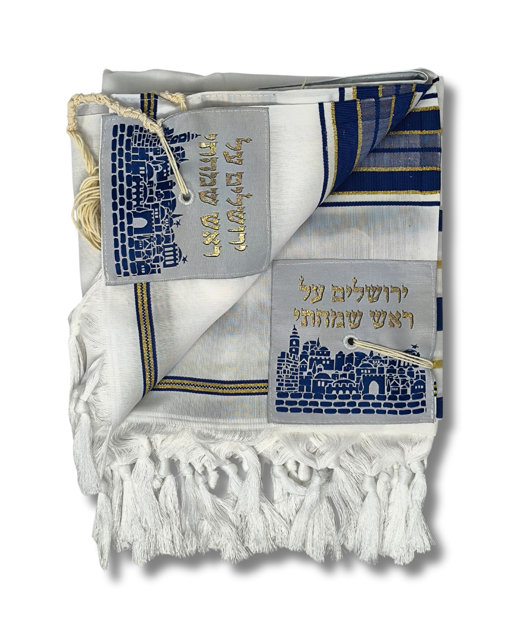 Talit Gadol Akrilan talla 50 azul con dorado TY 12332