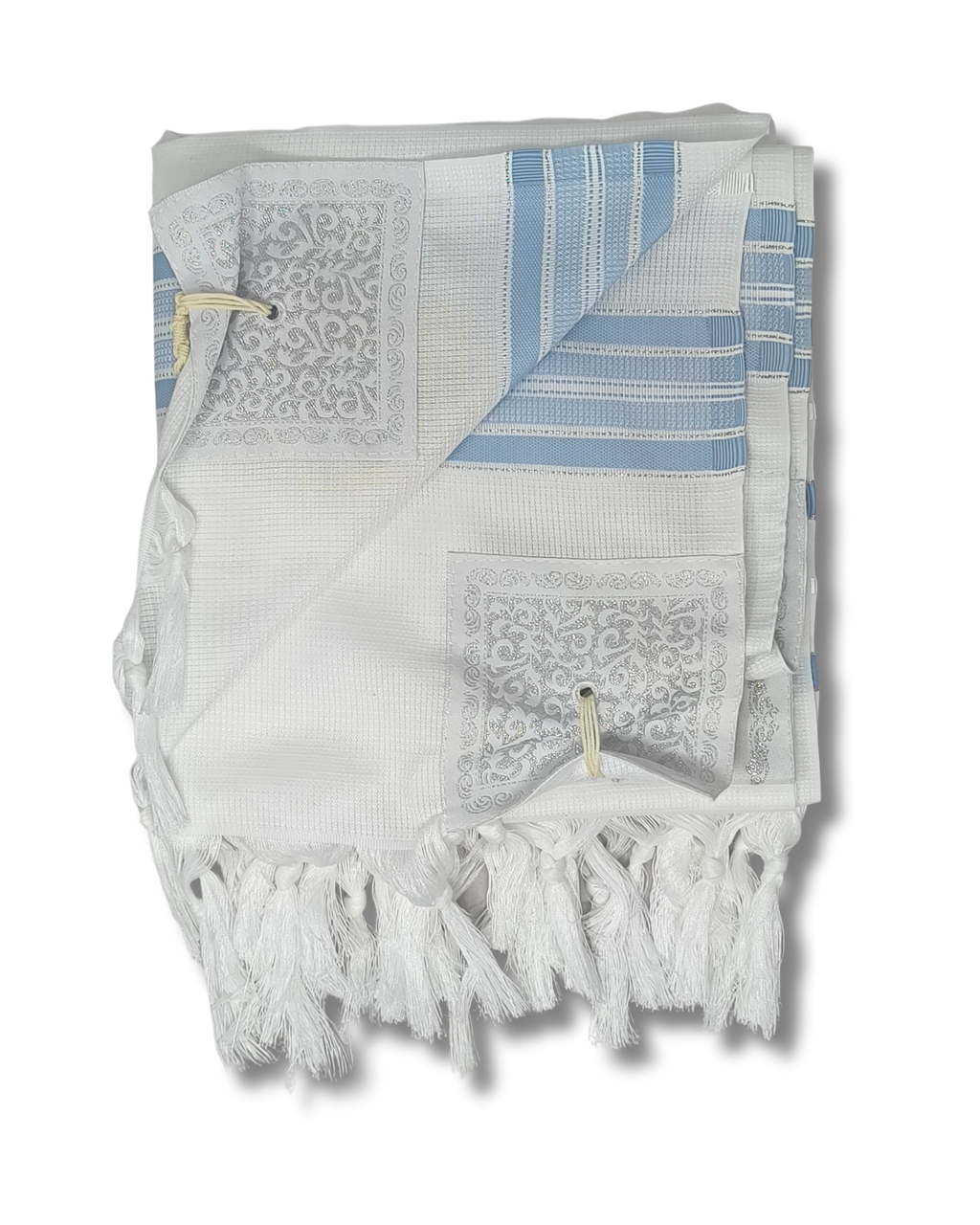 Talit Gadol Akrilan antideslizante talla 60 celeste con plata 12176