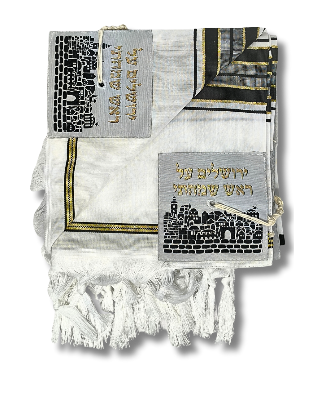 Talit gadol akrilan Negro con Dorado