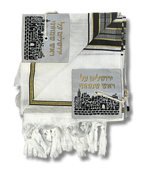 Talit gadol akrilan Negro con Dorado