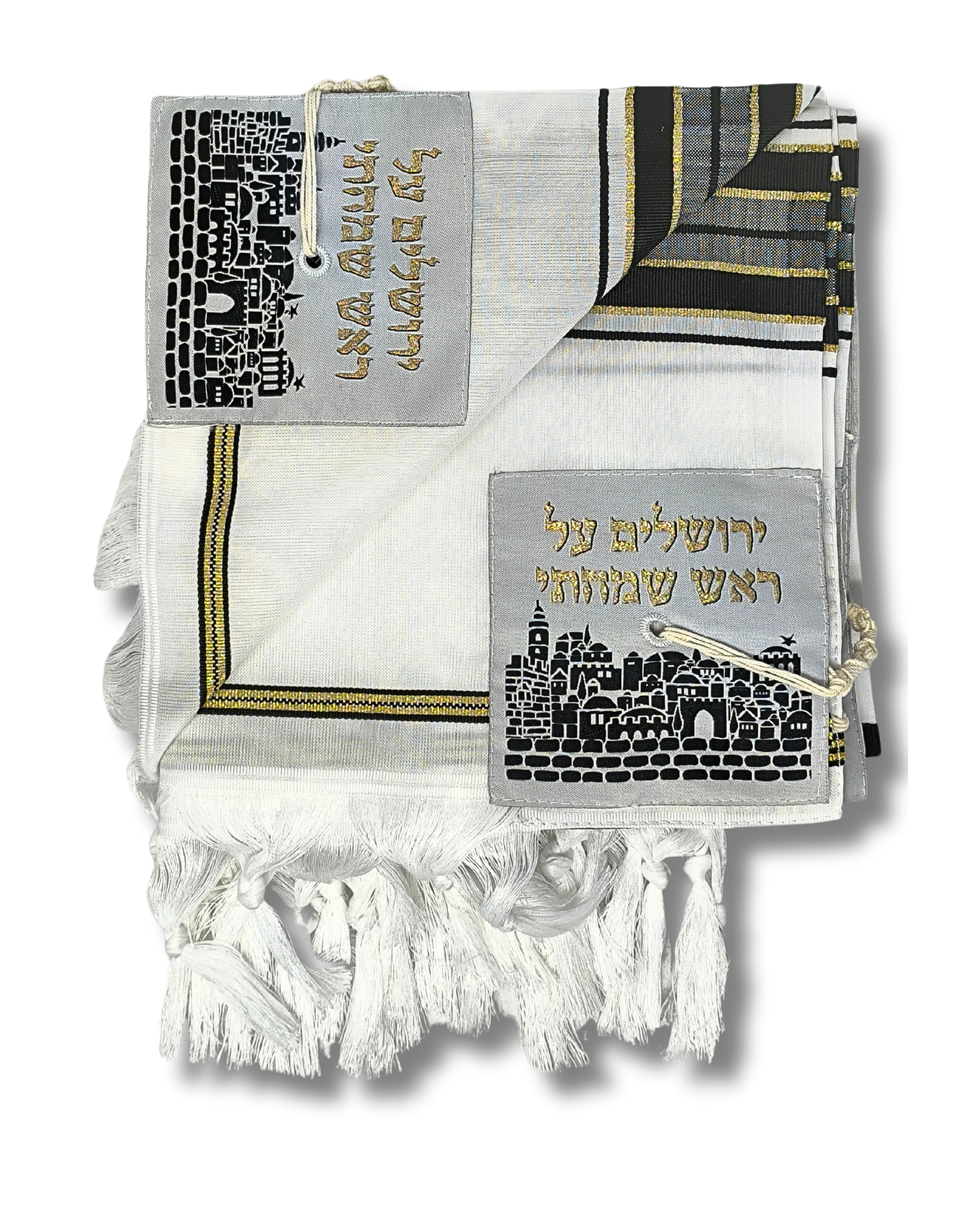 Talit gadol akrilan Negro con Dorado