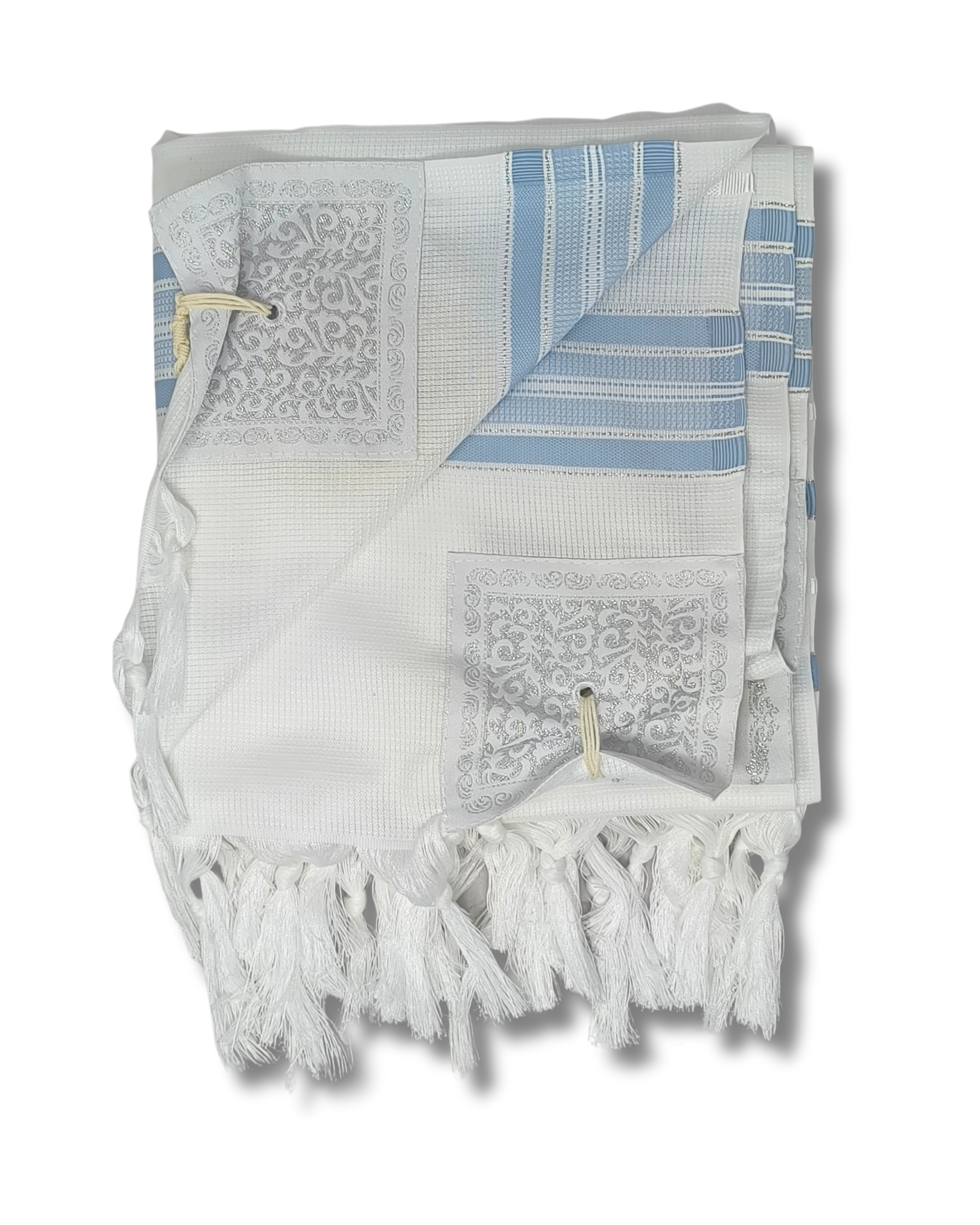 Talit Gadol Akrilan antideslizante talla 55 celeste con plata 12175