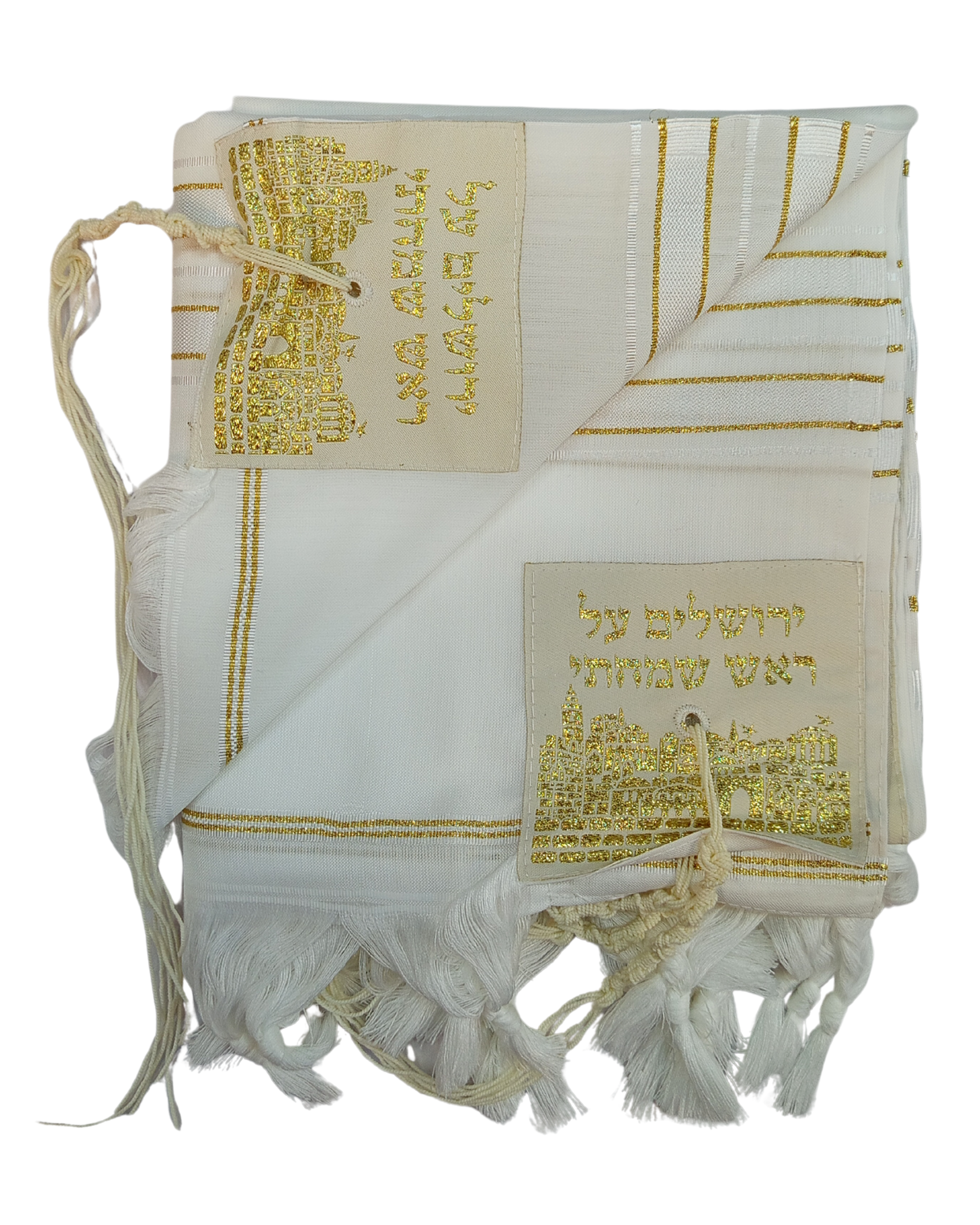 Talit gadol akrilan Blanco con Dorado