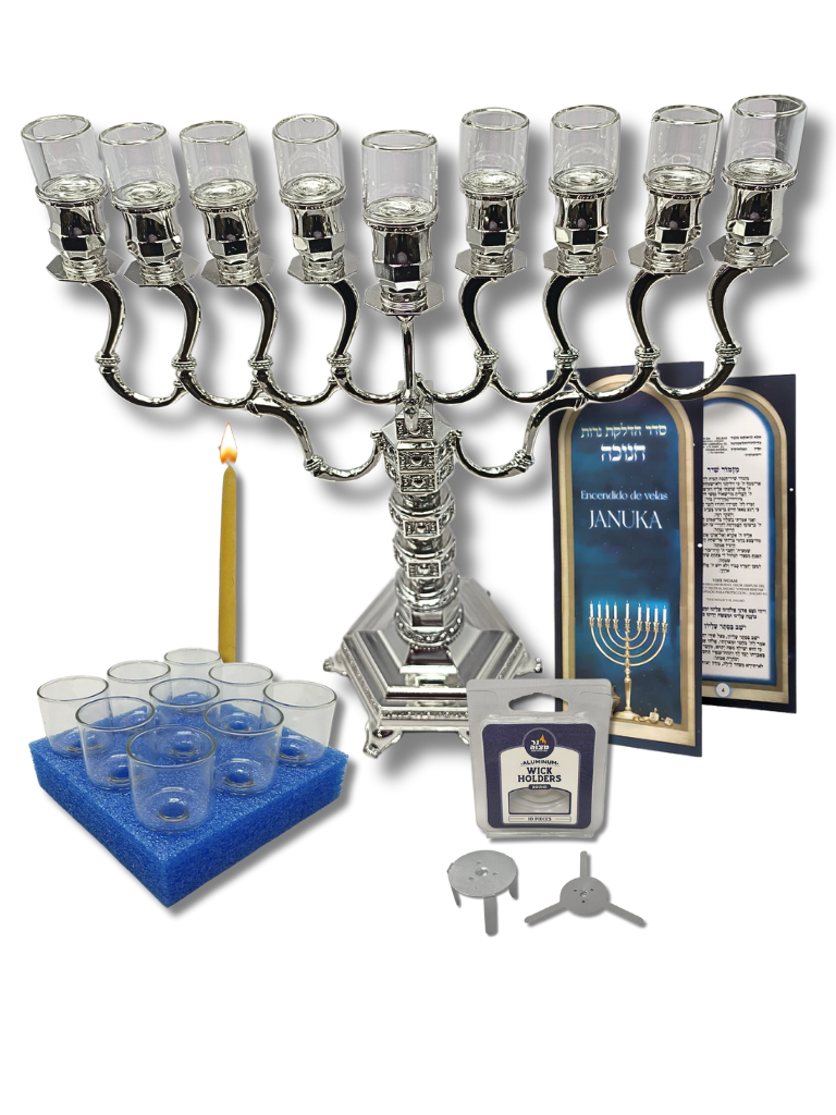 Set of 30236 oil chanukiah kits with #12 straight glass cups, package 25012 