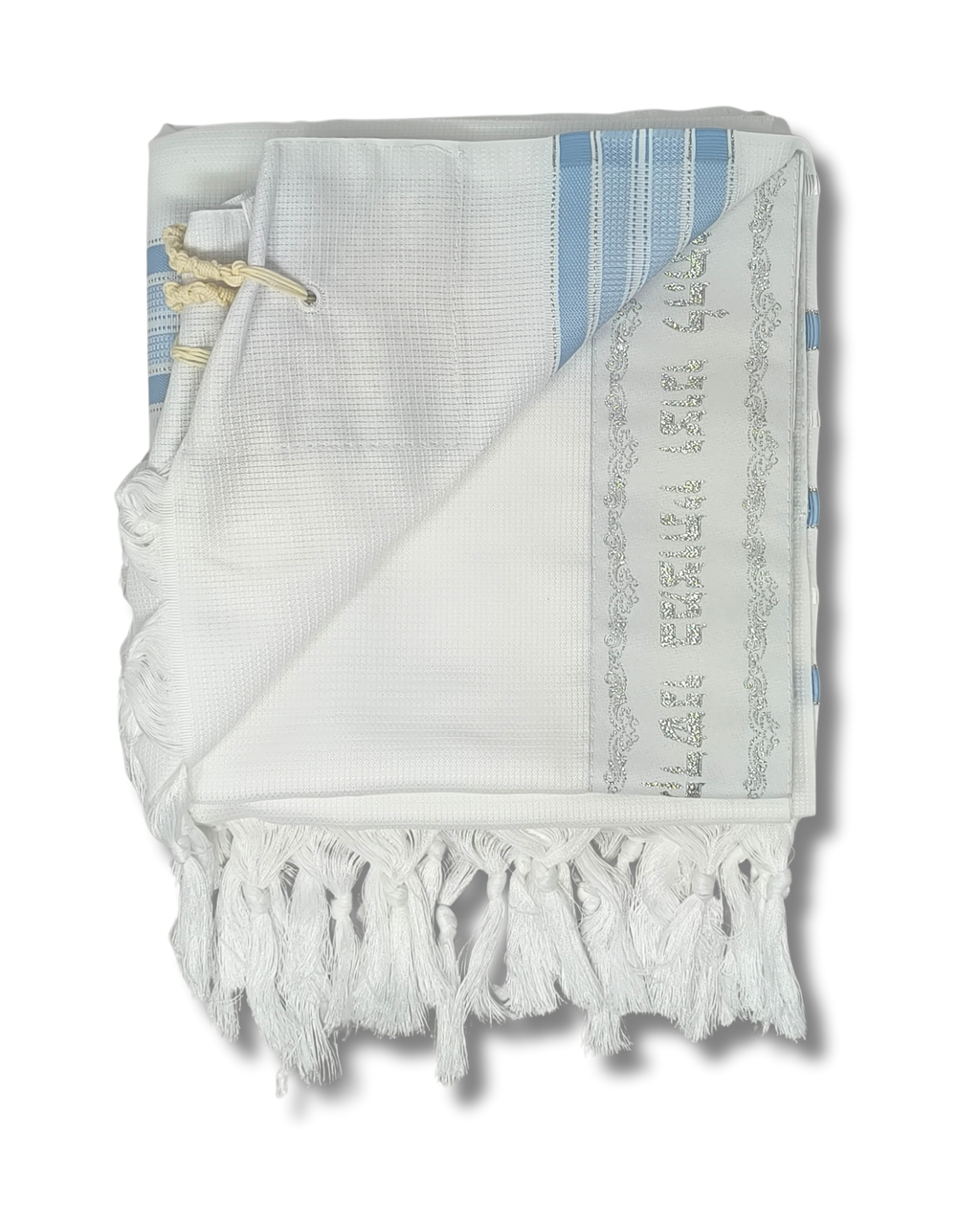 Talit Gadol Akrilan antideslizante talla 60 celeste con plata 12176