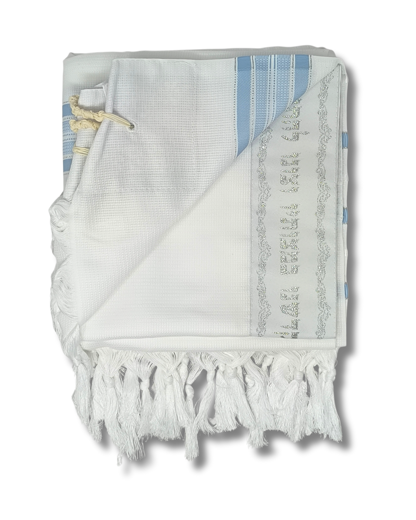 Talit Gadol Akrilan antideslizante talla 60 celeste con plata 12176