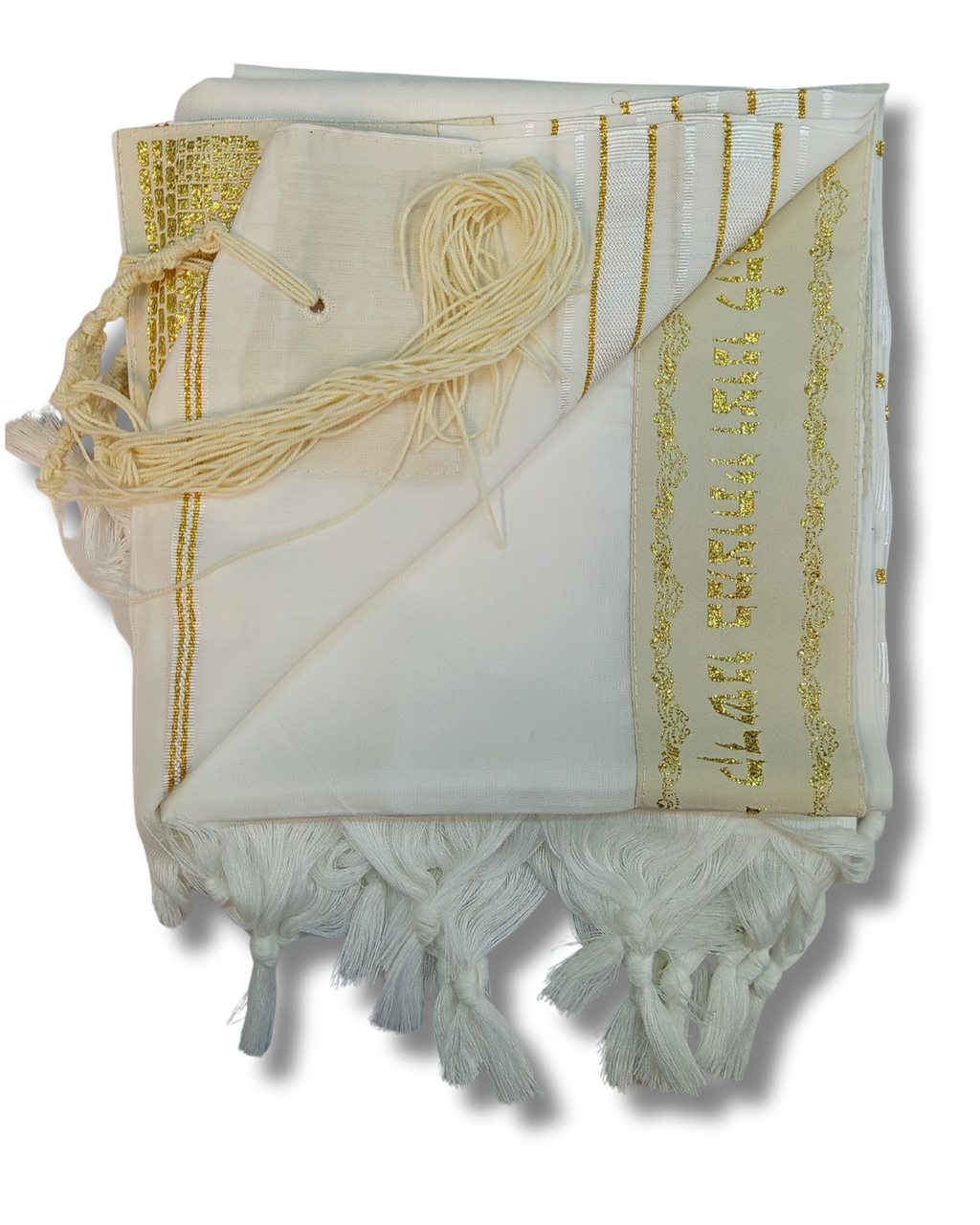Talit gadol akrilan Blanco con Dorado