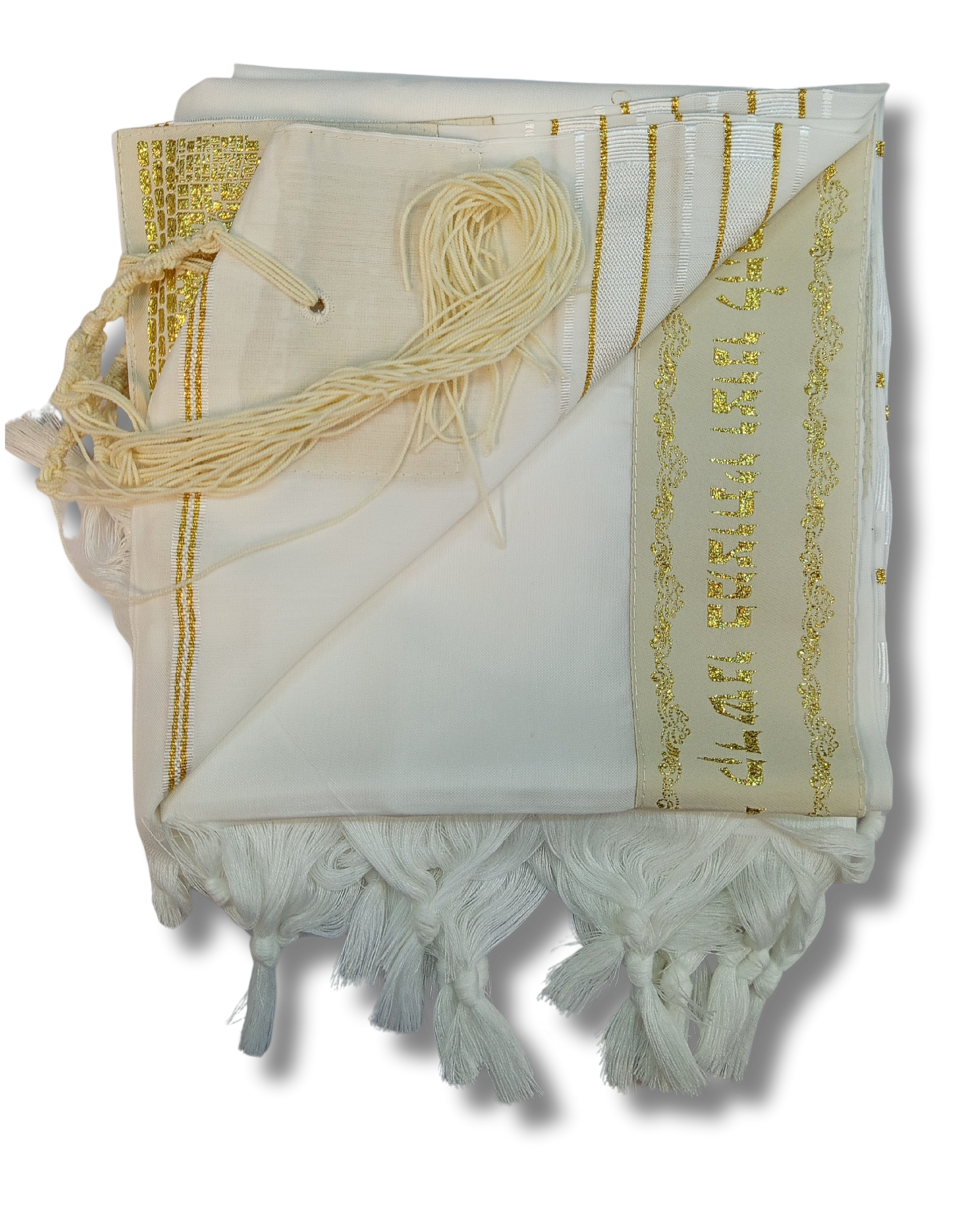 Talit gadol akrilan Blanco con Dorado