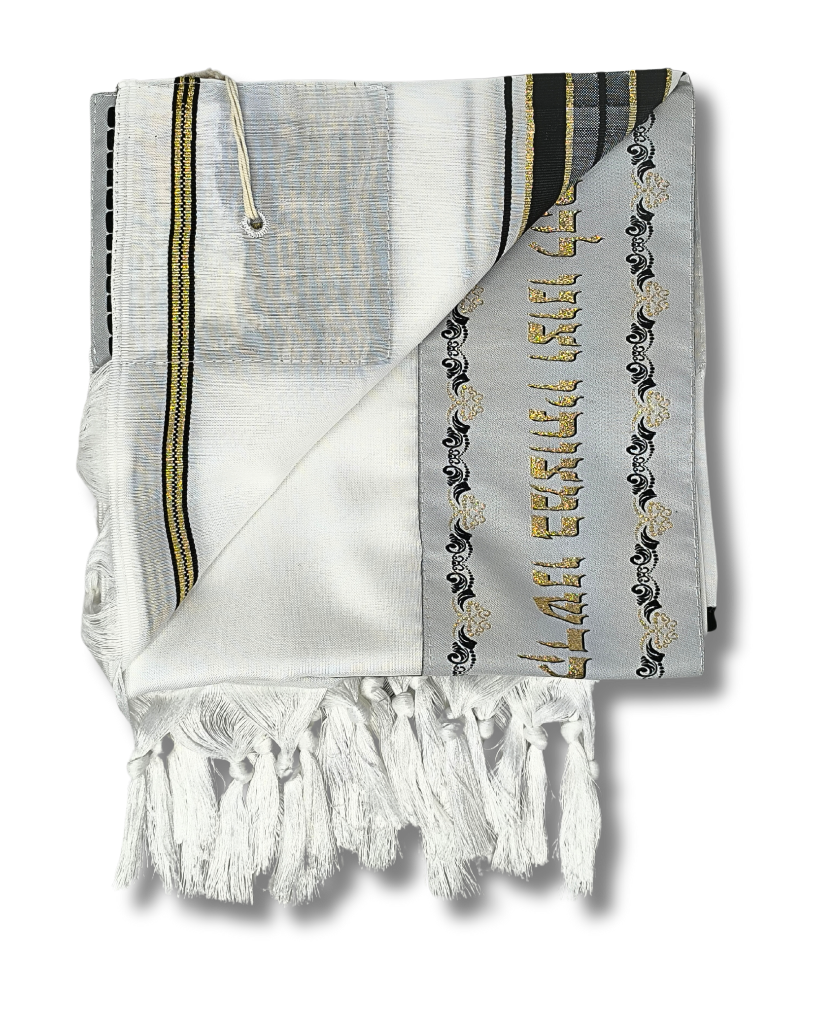 Talit gadol akrilan Negro con Dorado