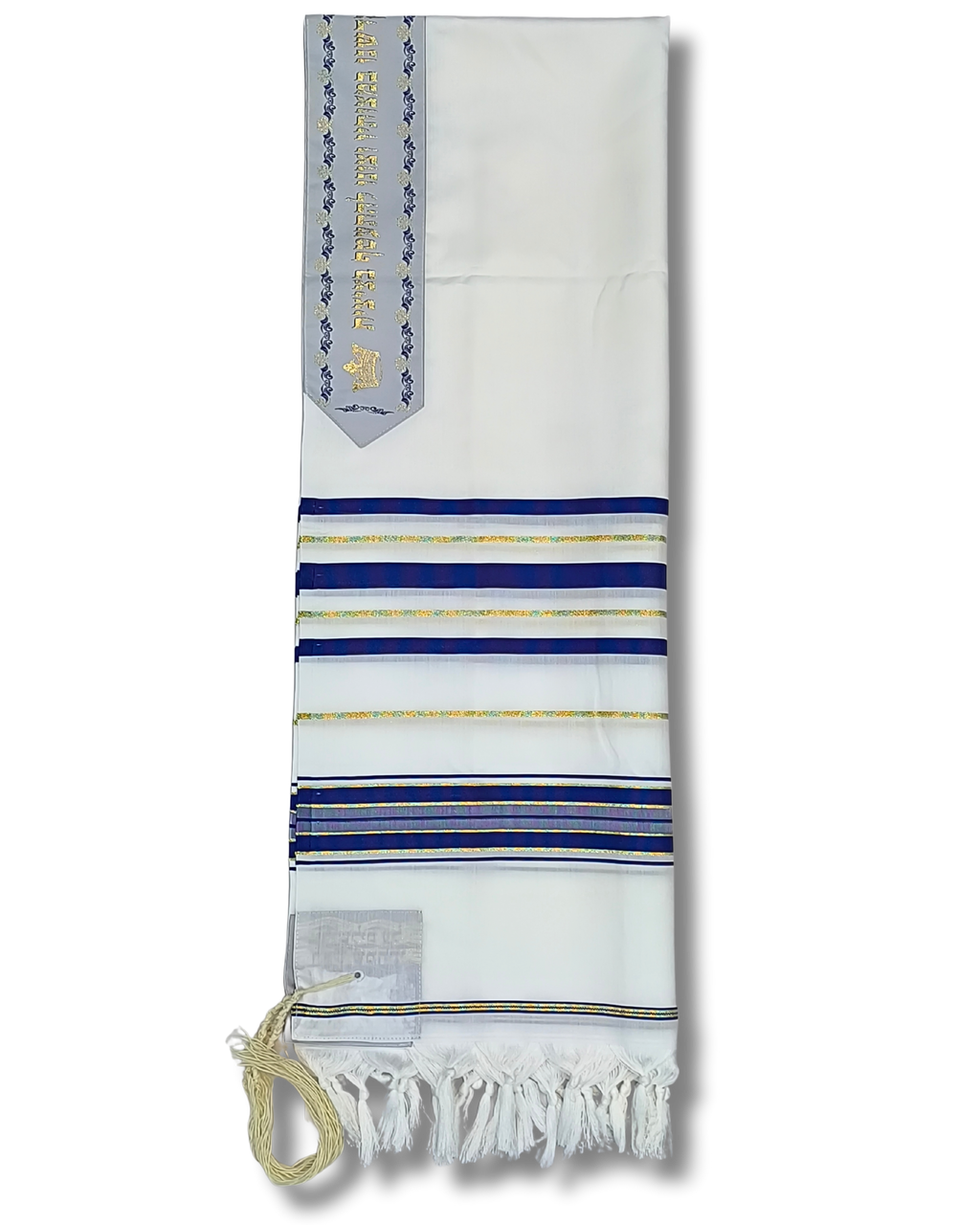 Talit gadol akrilan azul con dorado Antideslizante