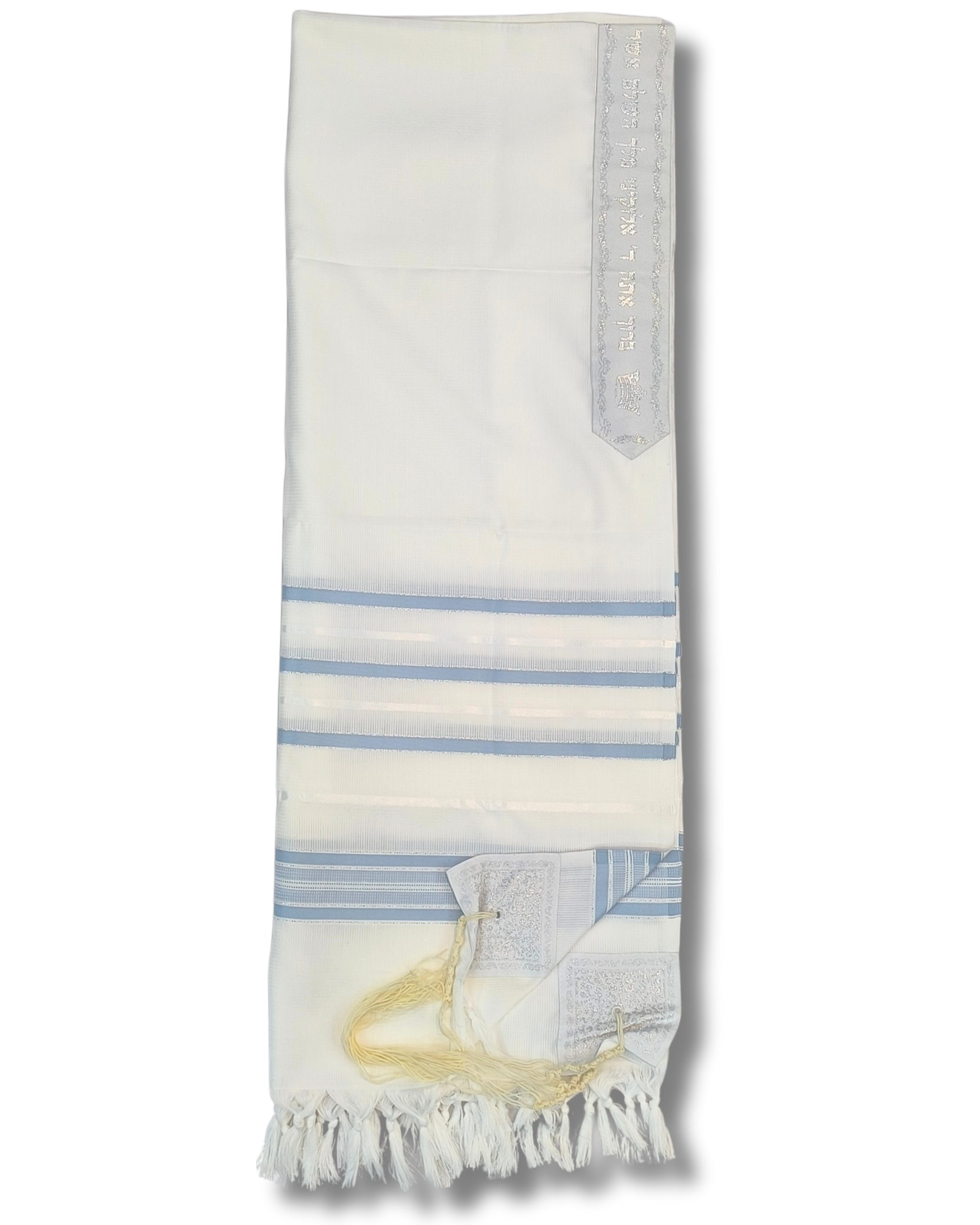 Talit Gadol Akrilan antideslizante talla 60 celeste con plata 12176