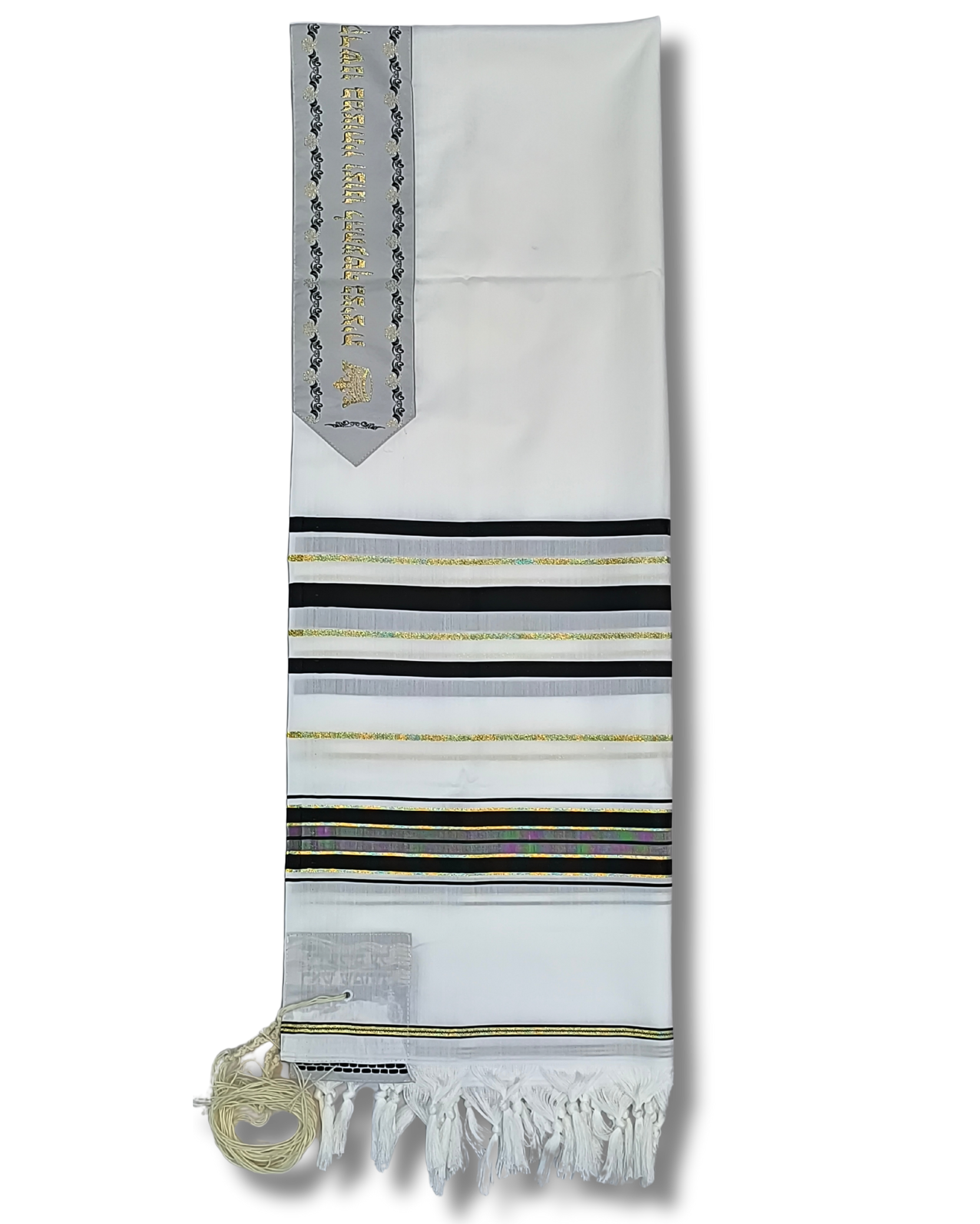 Talit gadol akrilan Negro con Dorado