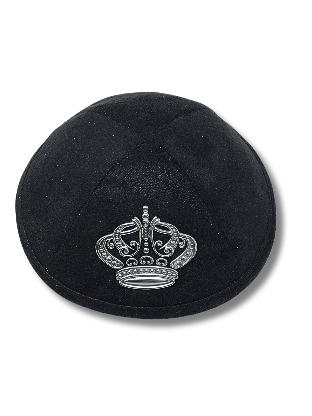 Kipá negra con corona plateada, modelo 16236; vista del diseño
