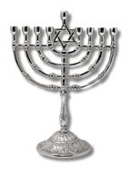 Small pewter 9-branch hanukiah with a magen for candles 16725