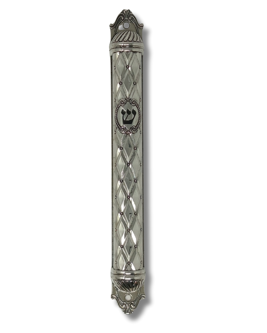 Estuche de mezuzá de metal con adornos – 15 cm, 24057