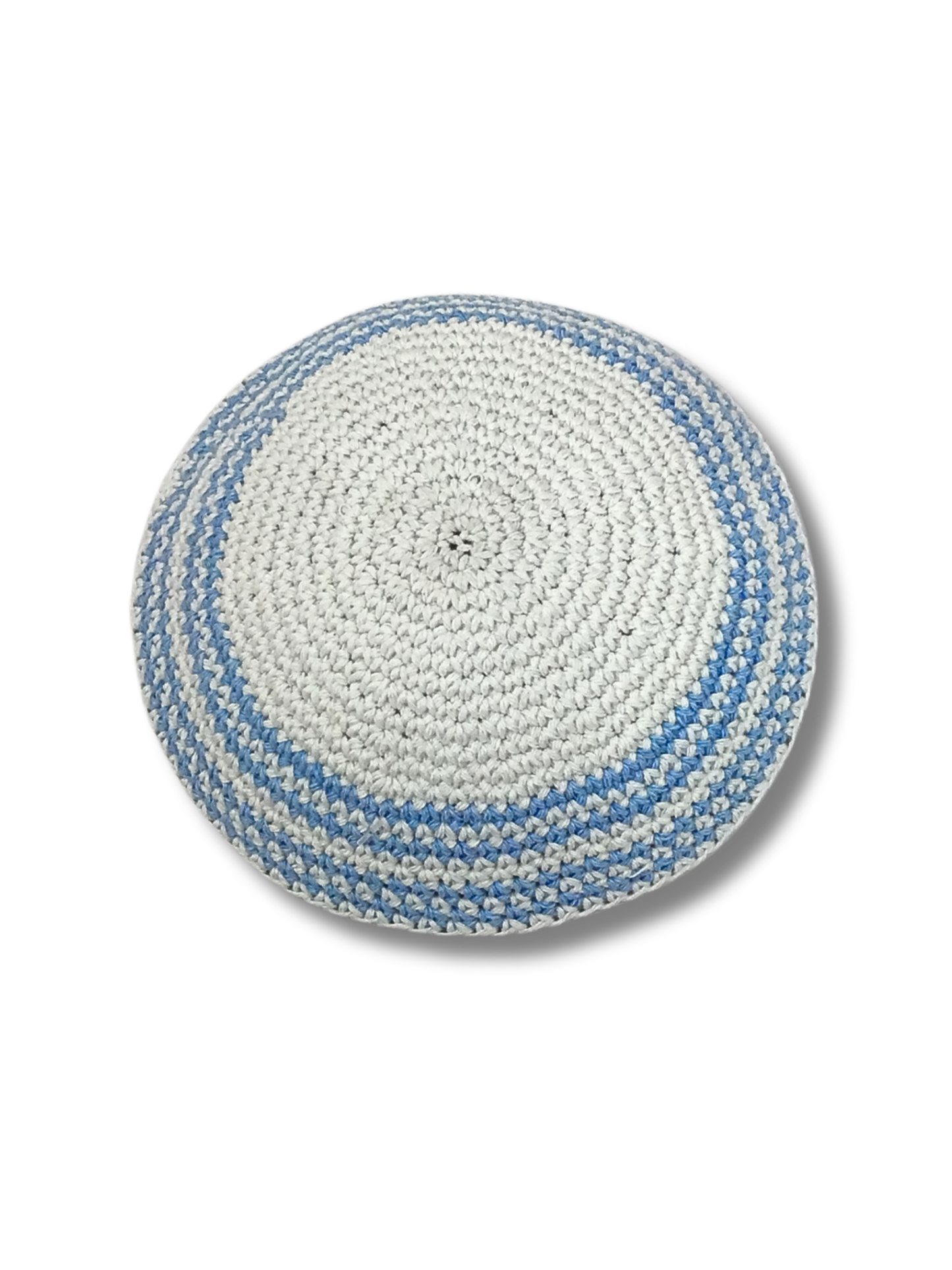 White woven kipa with light blue border 17217