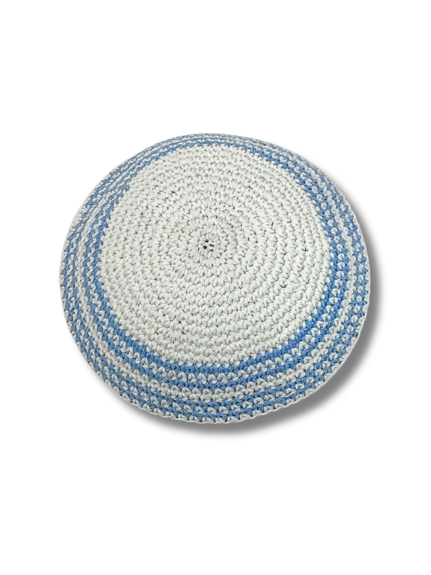 Kipa tejida blanca con borde celeste 17217