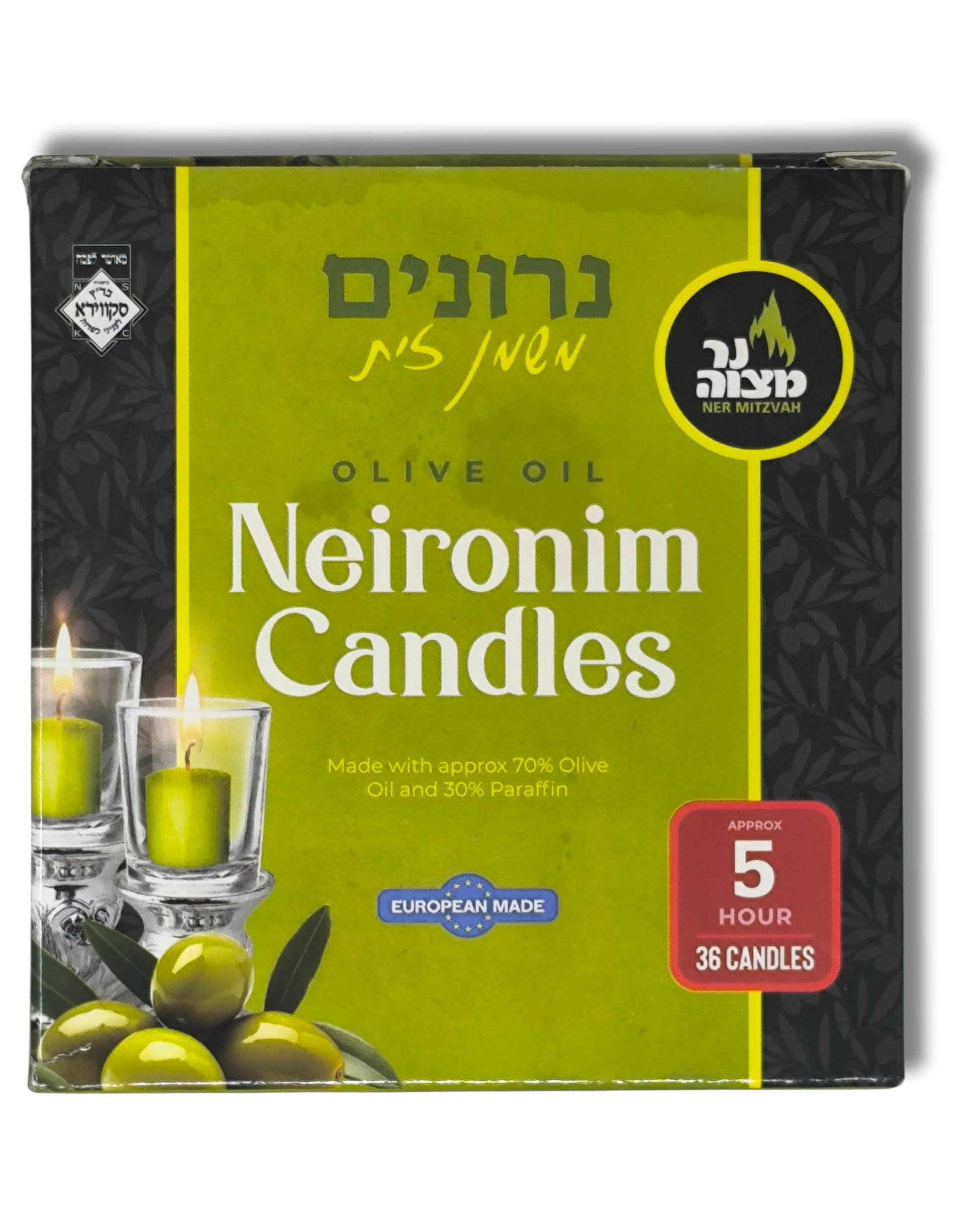 Velas de aceite de oliva para shabat 5 horas, 36 piezas, 26030