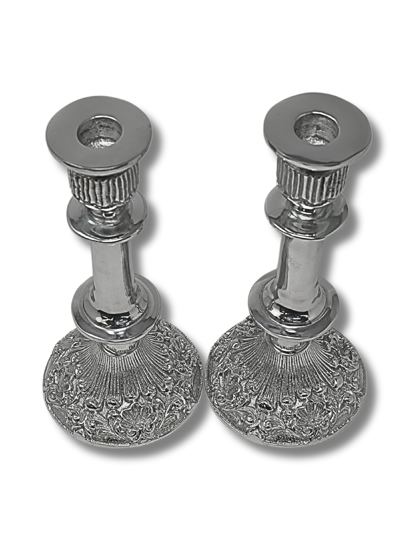 Decorated Pewter Shabbat Candle Holders 18805