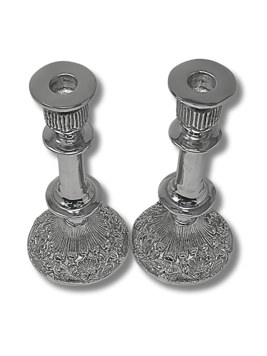 Decorated Pewter Shabbat Candle Holders 18805