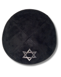 Kipá Ultra Gamuza Negra 19 cm con Estrella de David Plateada Bordada y Brillo, 17715