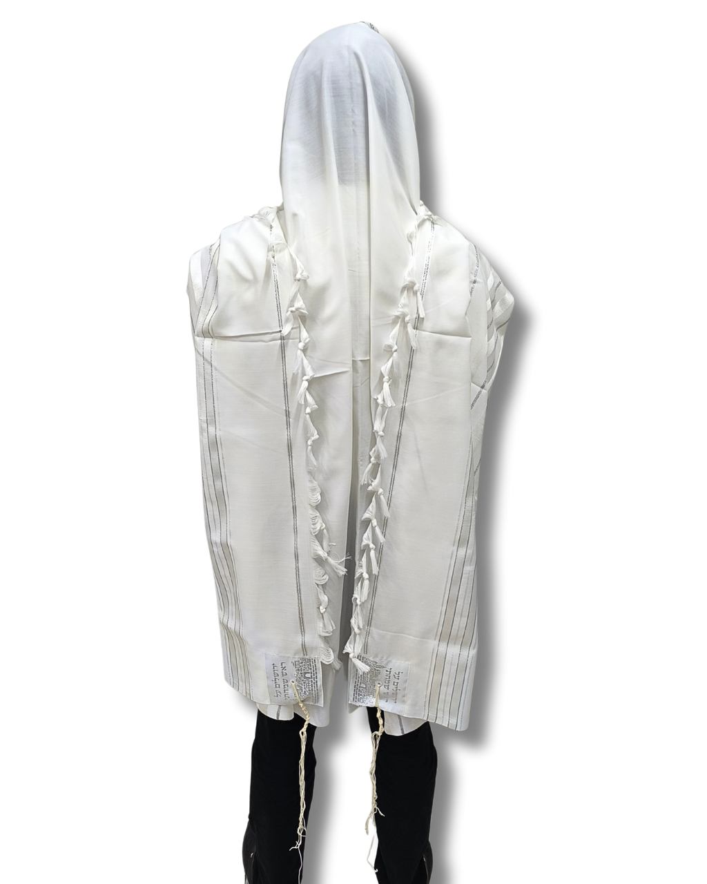 Talit Gadol Akrilan talla 60 blanco con plateado TY 12339